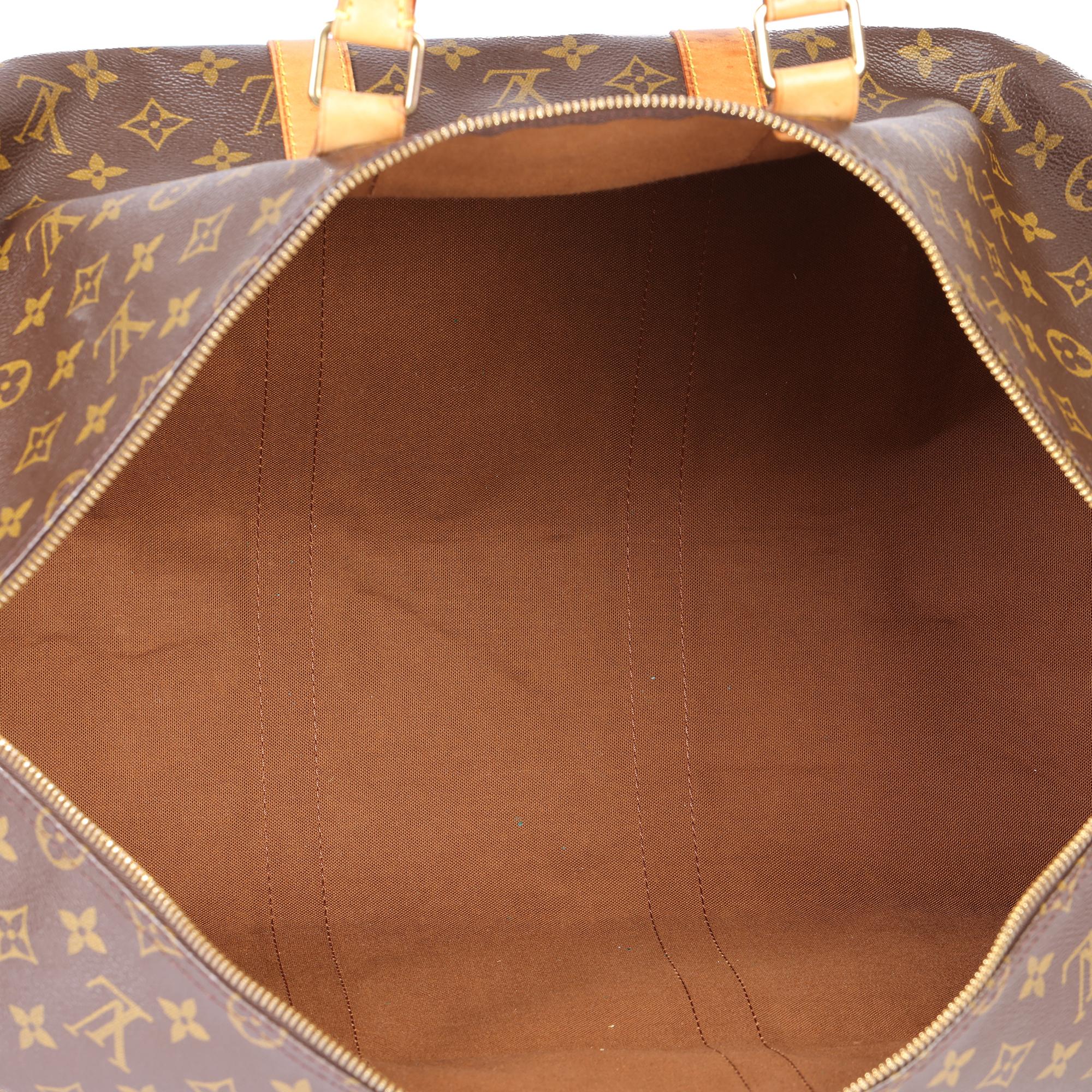 LOUIS VUITTON Brown Monogram Coated Canvas and Vachetta Leather Vintage Keepall  7