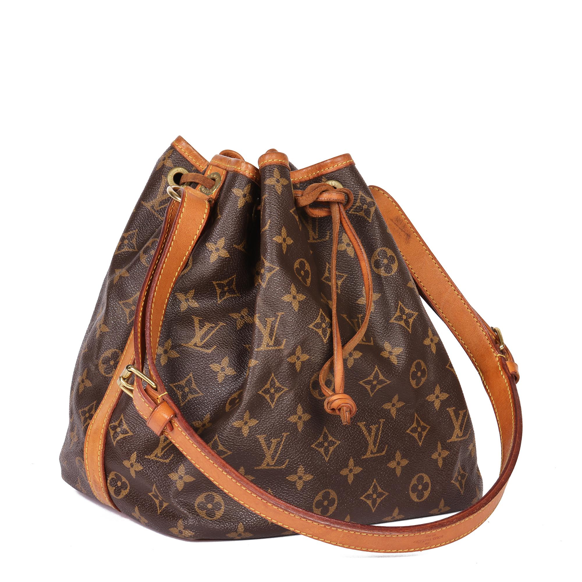 LOUIS VUITTON
Brown Monogram Coated Canvas and Vachetta Leather Vintage Petit Noé

Xupes Reference: HB4797
Age (Circa): 1990
Authenticity Details: Date Stamp (Made in France)
Gender: Ladies
Type: Shoulder

Colour: Brown
Hardware: Golden