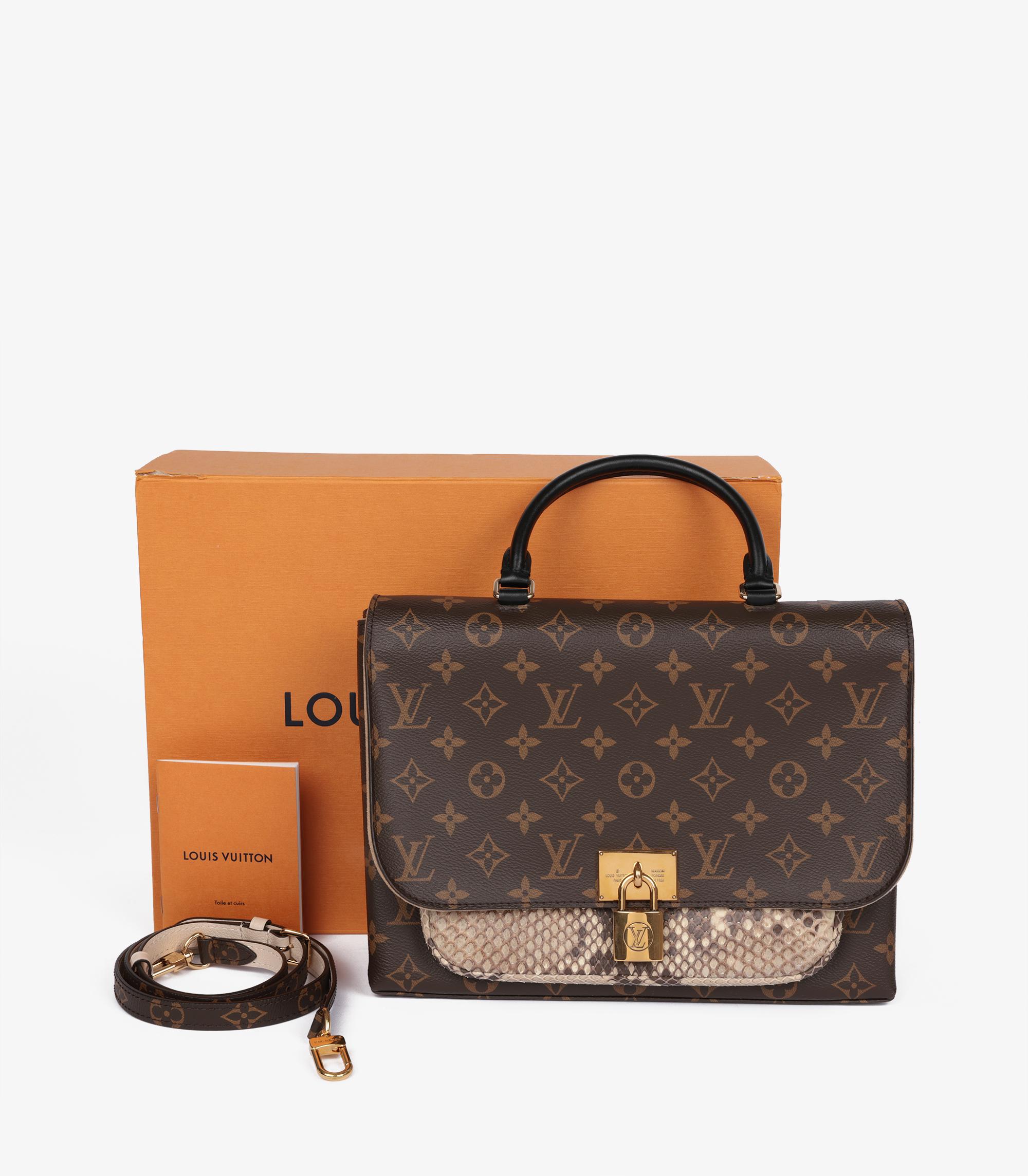 Louis Vuitton Brown Monogram Coated Canvas & Beige Python Leather Marignan in vendita 5