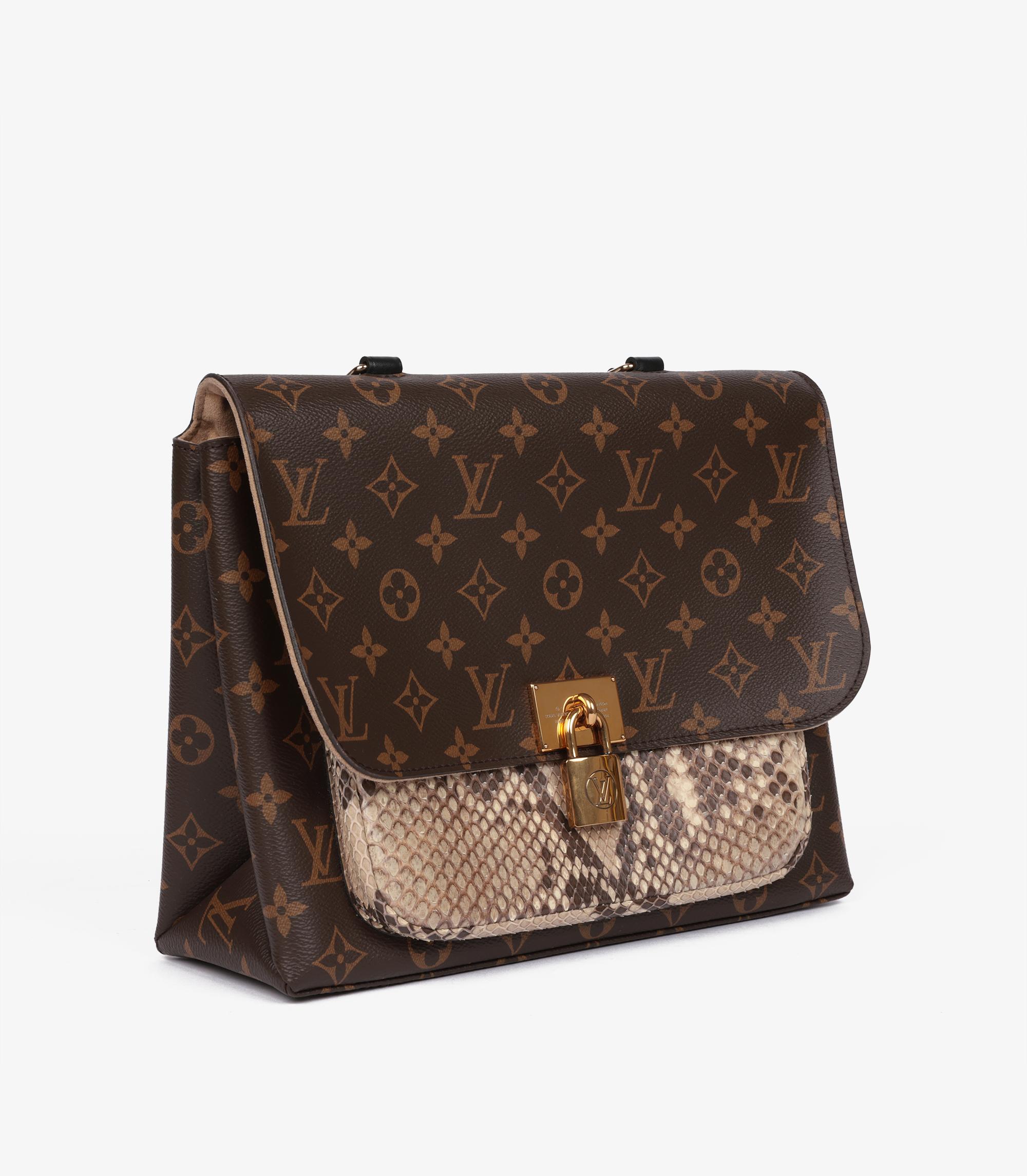 Nero Louis Vuitton Brown Monogram Coated Canvas & Beige Python Leather Marignan in vendita