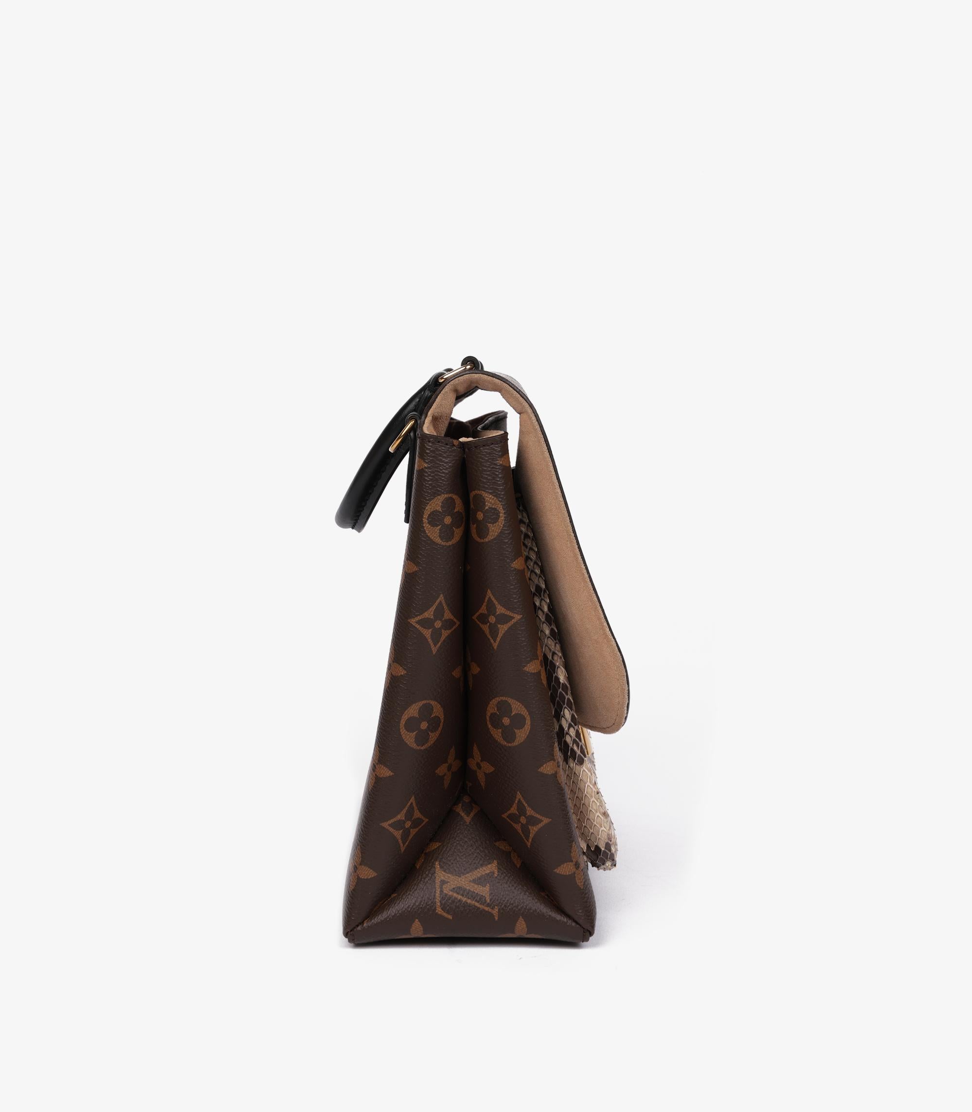 Louis Vuitton Brown Monogram Coated Canvas & Beige Python Leather Marignan In condizioni ottime in vendita a Bishop's Stortford, Hertfordshire