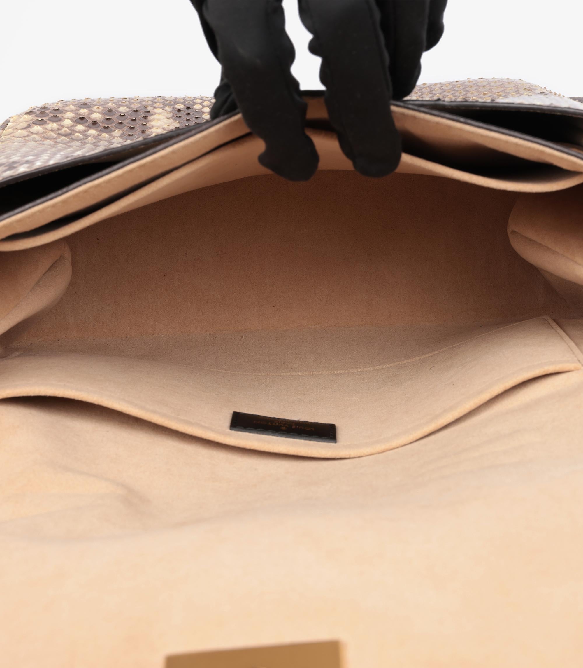 Louis Vuitton Brown Monogram Coated Canvas & Beige Python Leather Marignan in vendita 3