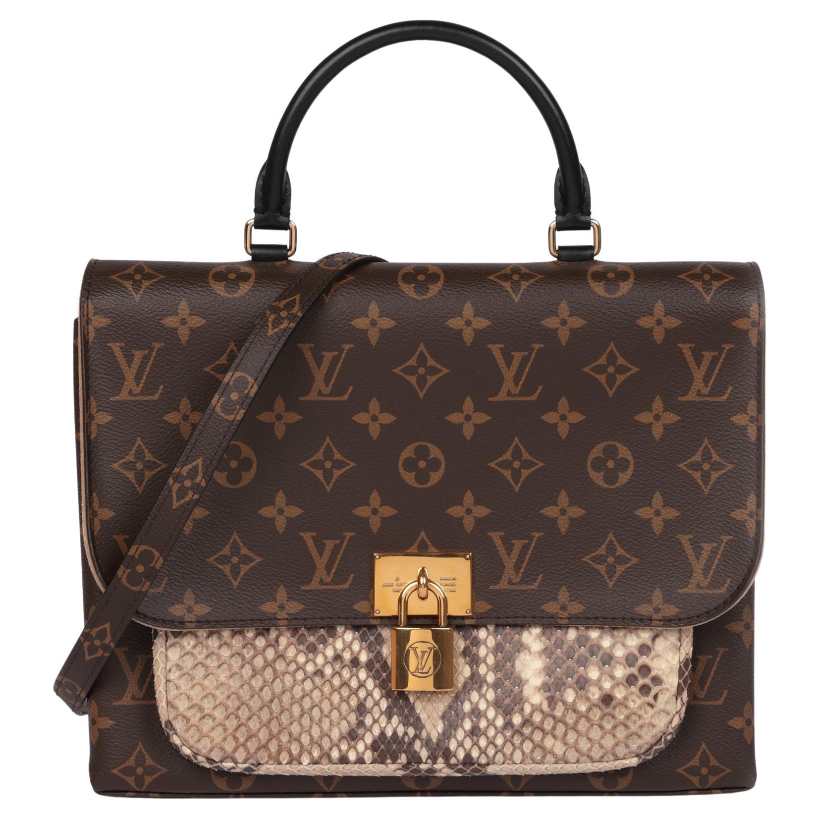 Louis Vuitton Brown Monogram Coated Canvas & Beige Python Leather Marignan in vendita