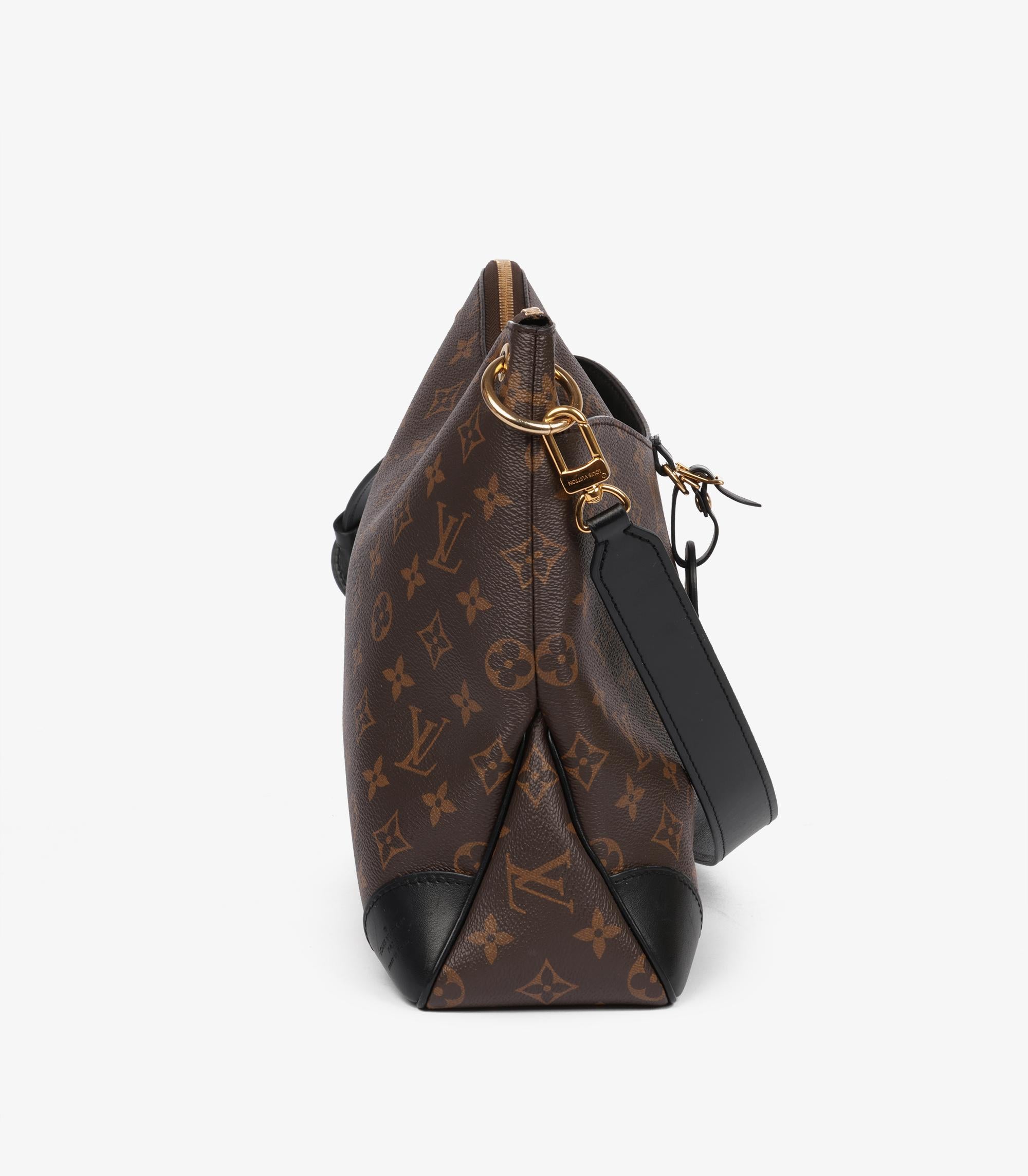 Louis Vuitton Brown Monogram Coated Canvas & Black Calfskin Leather Odeon MM In Excellent Condition In Bishop's Stortford, Hertfordshire
