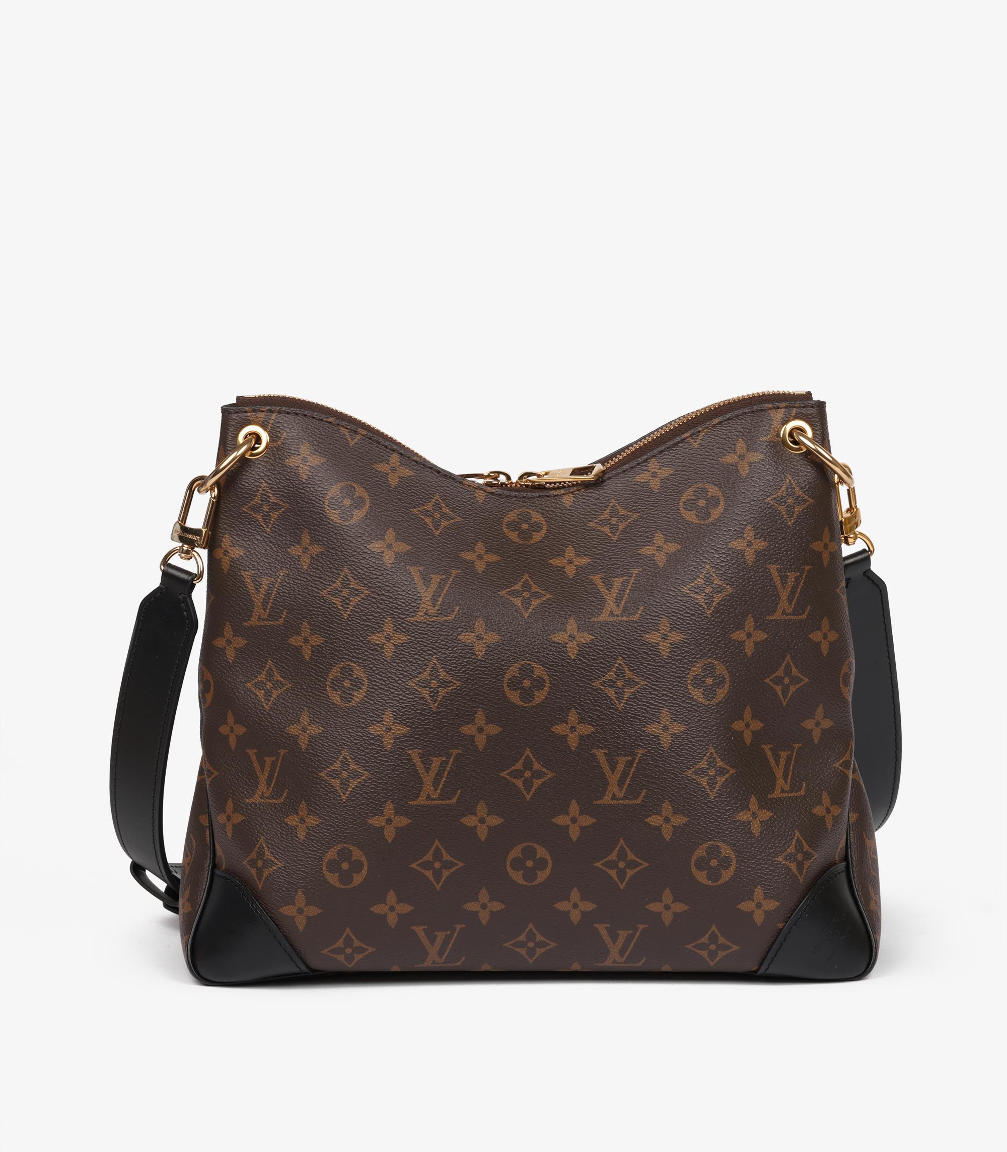 Women's or Men's Louis Vuitton Brown Monogram Coated Canvas & Black Calfskin Leather Odeon MM
