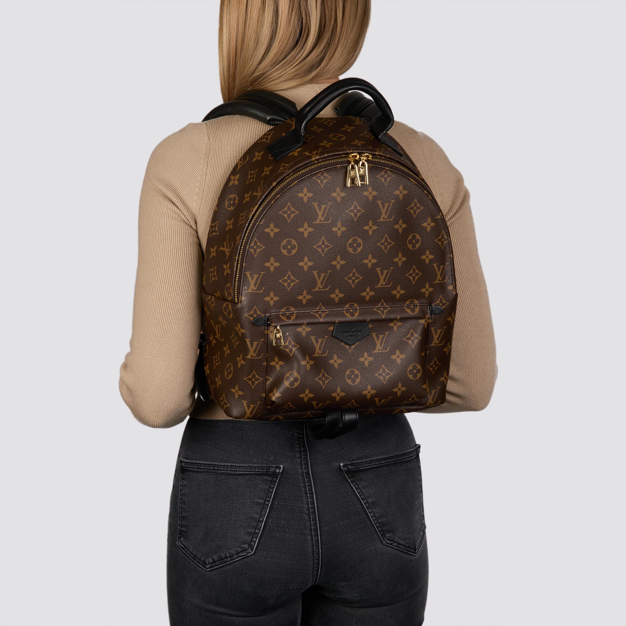 LOUIS VUITTON Brown Monogram Coated Canvas & Black Calfskin Leather Palm Springs 7