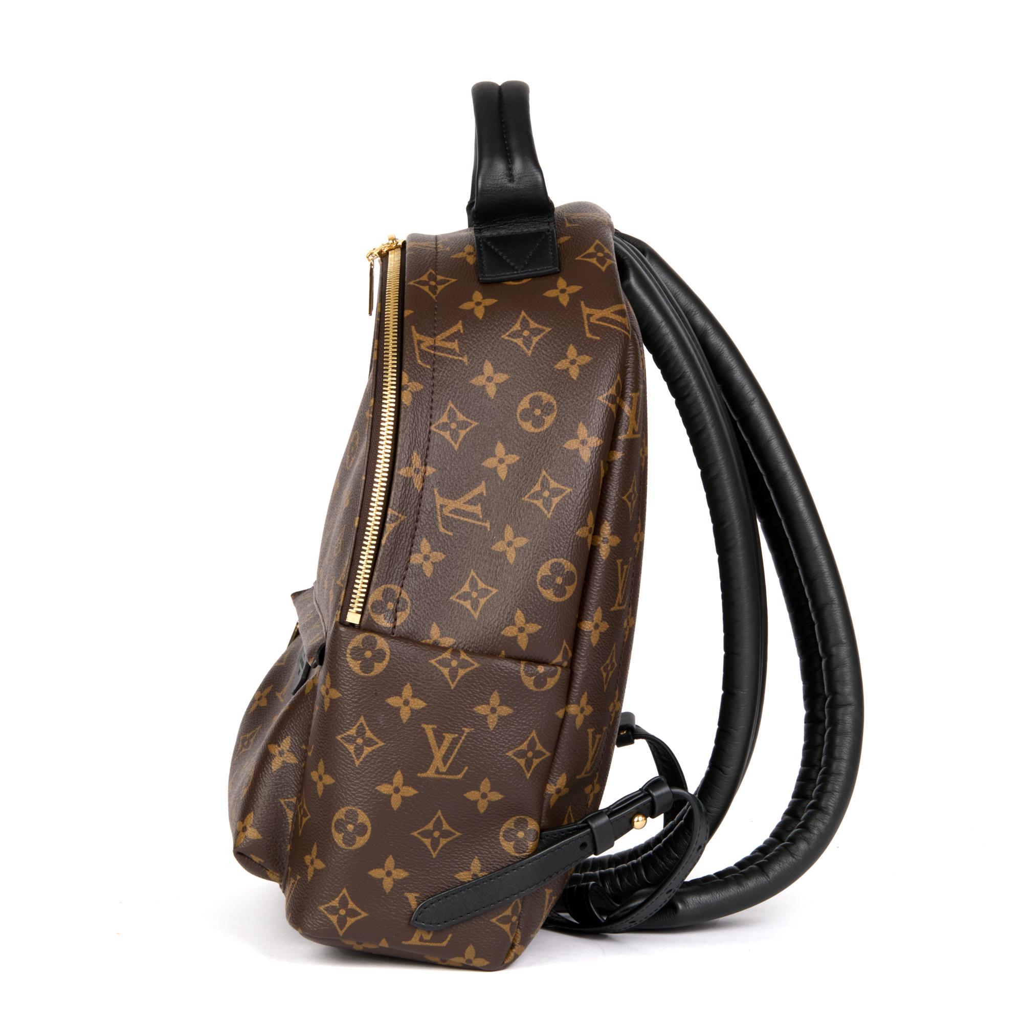 Women's or Men's LOUIS VUITTON Brown Monogram Coated Canvas & Black Calfskin Leather Palm Springs