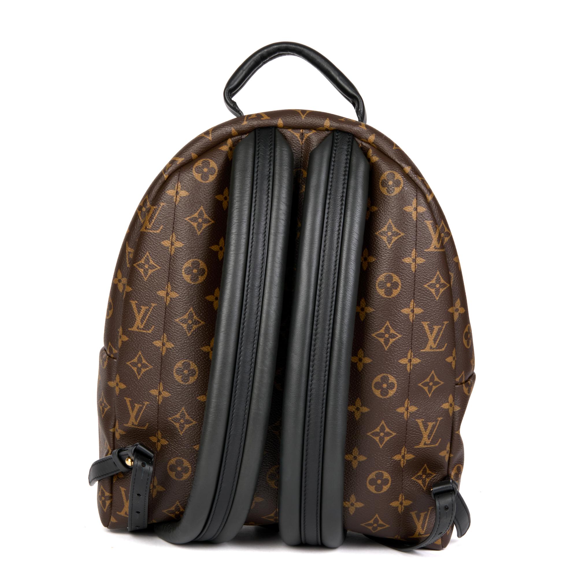 LOUIS VUITTON Brown Monogram Coated Canvas & Black Calfskin Leather Palm Springs 1