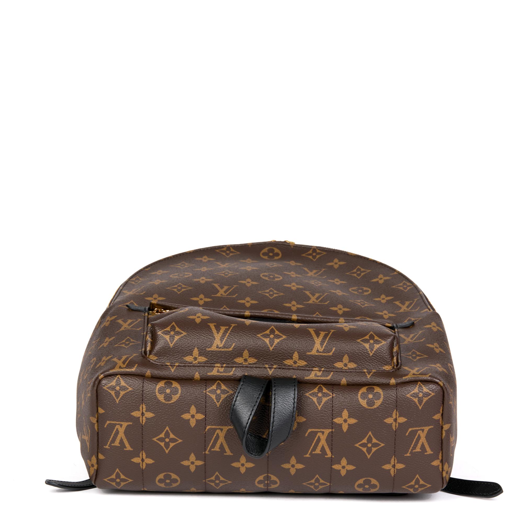 LOUIS VUITTON Brown Monogram Coated Canvas & Black Calfskin Leather Palm Springs 2