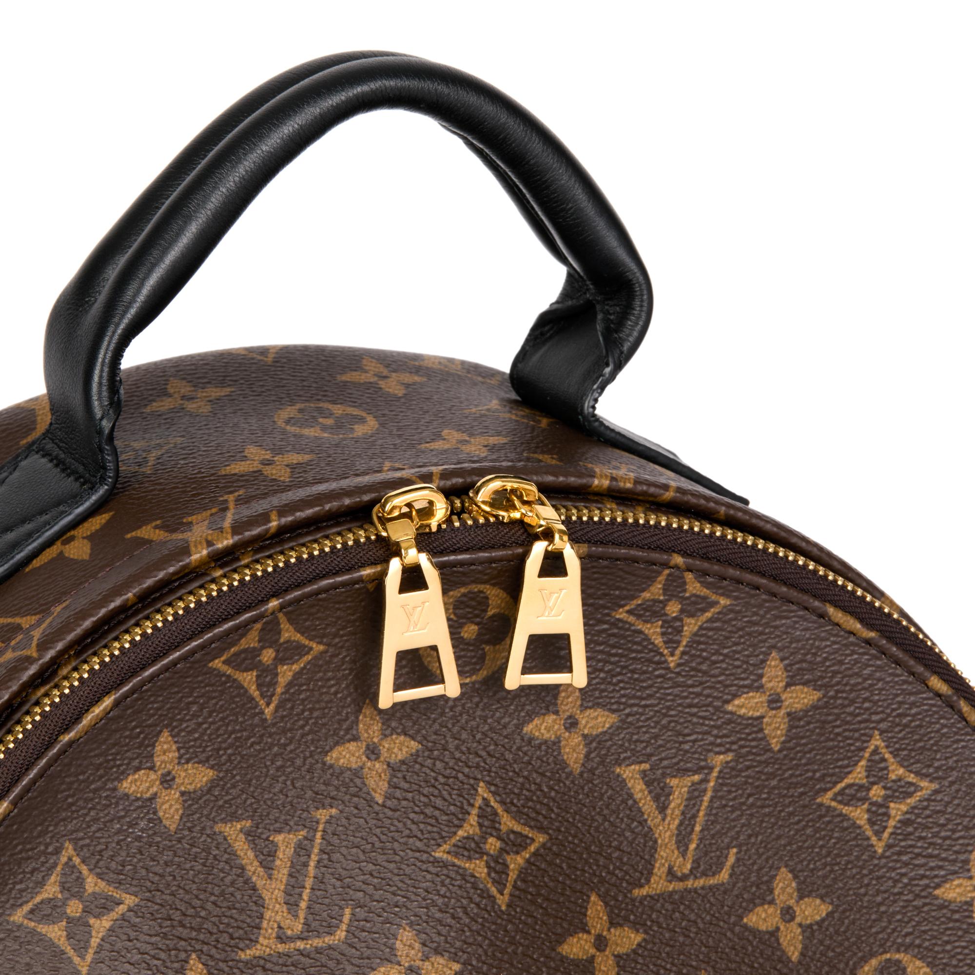LOUIS VUITTON Brown Monogram Coated Canvas & Black Calfskin Leather Palm Springs 3