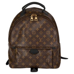 LOUIS VUITTON Brown Monogram Coated Canvas & Black Calfskin Leather Palm Springs