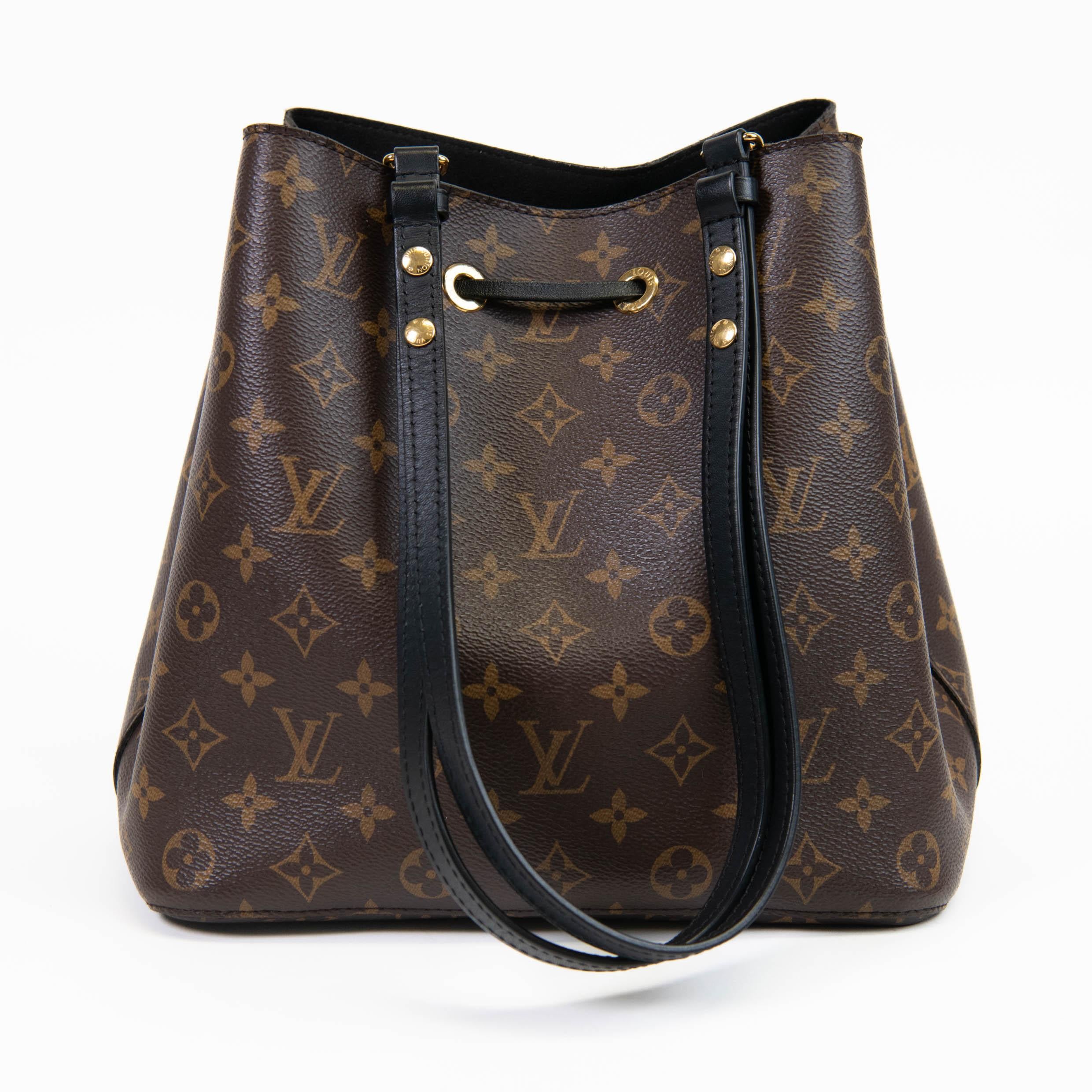 Women's or Men's Louis Vuitton Brown Monogram Coated Canvas Black Trim Neonoe MM Bucket Bag