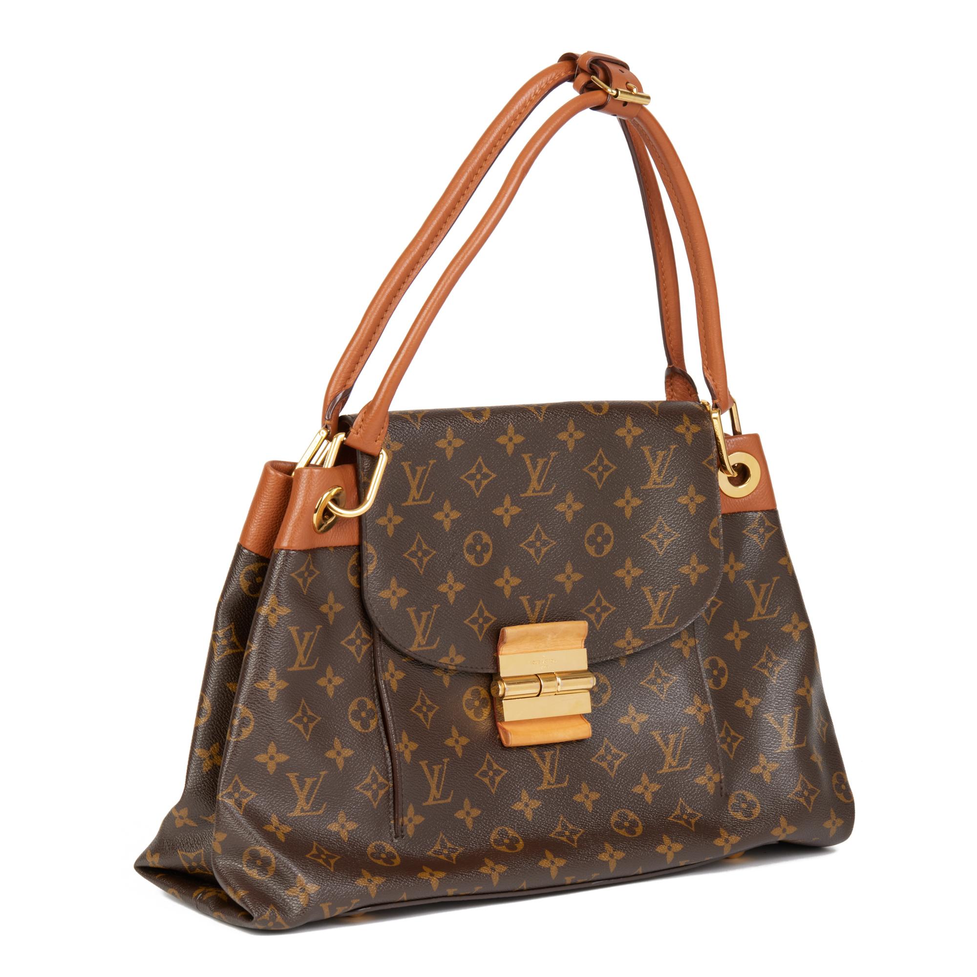 LOUIS VUITTON
Brown Monogram Coated Canvas & Camel Calfskin Leather Olympe

Serial Number: SP3102
Age (Circa): 2012
Accompanied By: Louis Vuitton Dust Bag
Authenticity Details: Date Stamp (Made in France)
Gender: Ladies
Type: Shoulder, Tote

Colour: