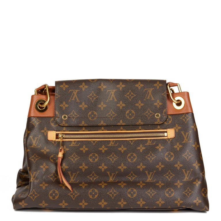 LOUIS VUITTON Brown Monogram Coated Canvas & Camel Calfskin Leather Olympe For Sale 1