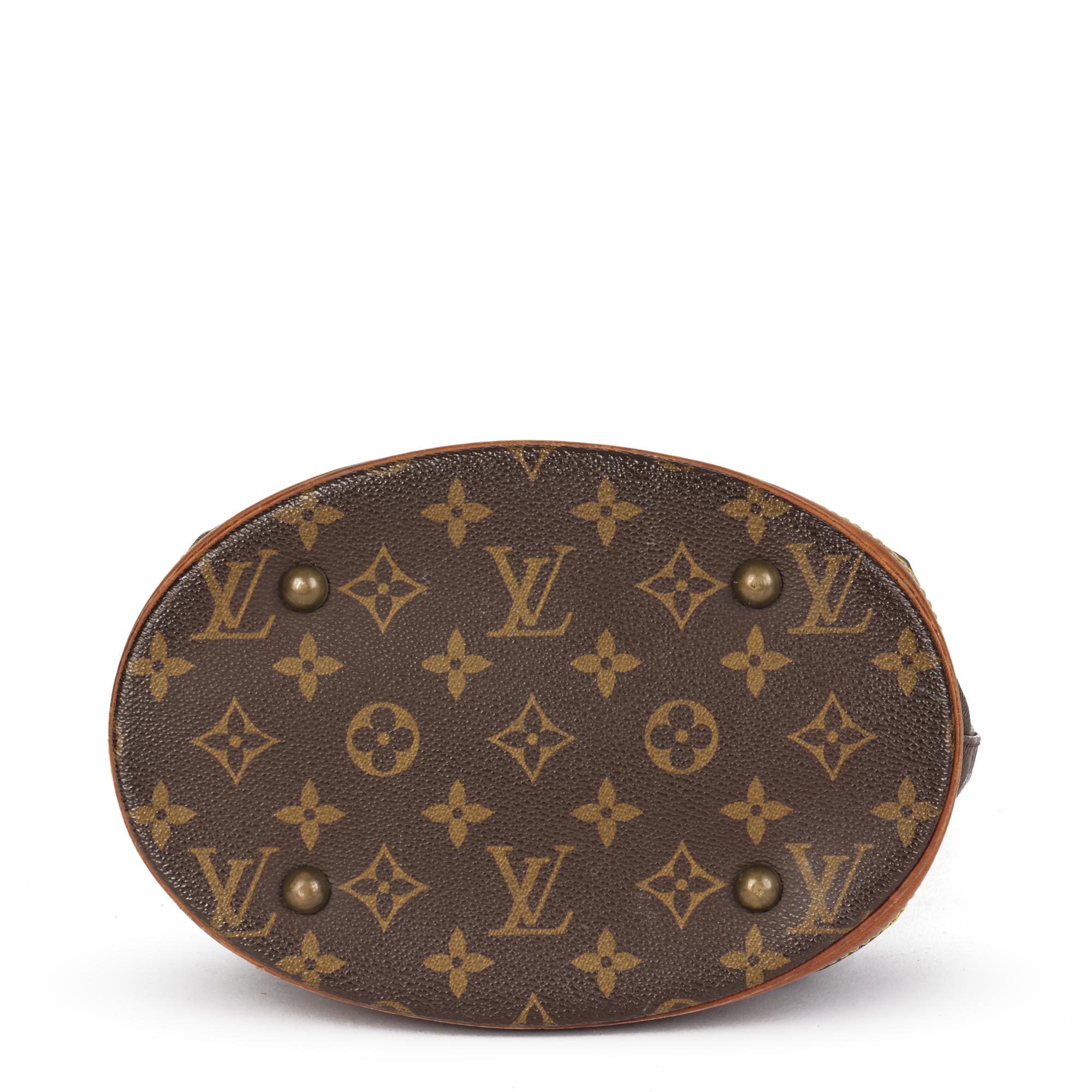 LOUIS VUITTON Brown Monogram Coated Canvas & Leather Bucket Bag PM with Pouch 1