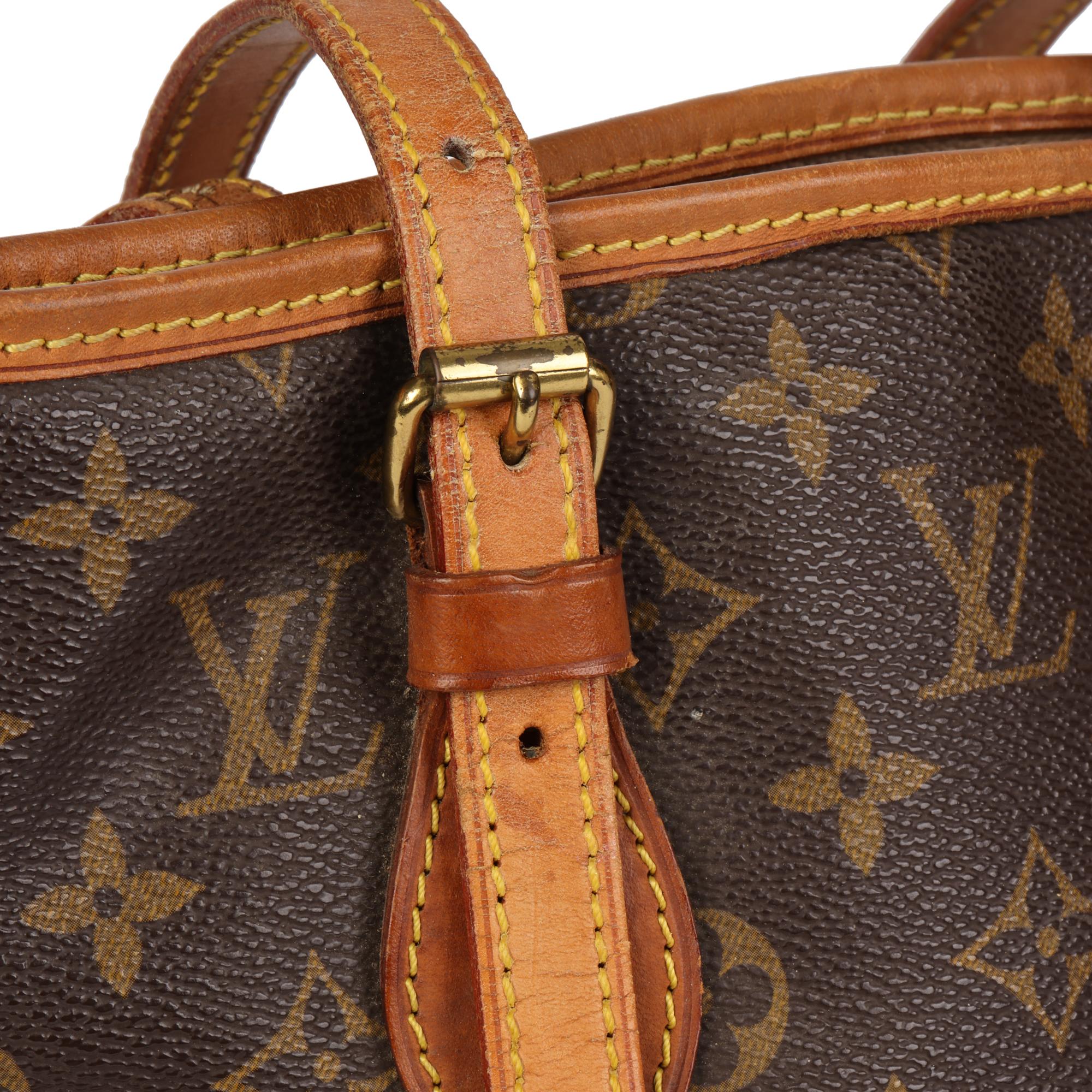 LOUIS VUITTON Brown Monogram Coated Canvas & Leather Bucket Bag PM with Pouch 2