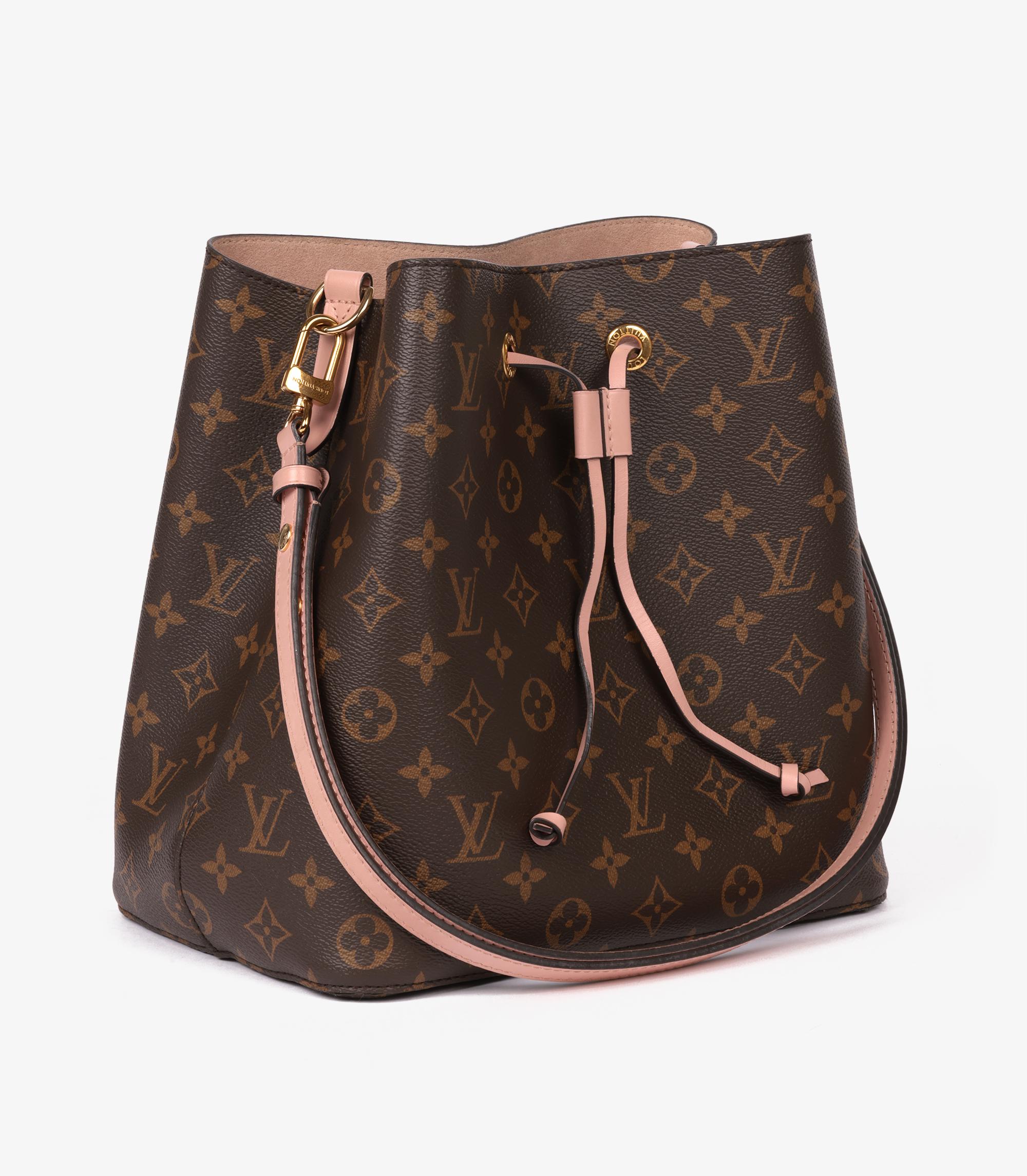 Louis Vuitton Brown Monogram Coated Canvas & Rose Poudré Calfskin Leather NéoNoé In Excellent Condition In Bishop's Stortford, Hertfordshire