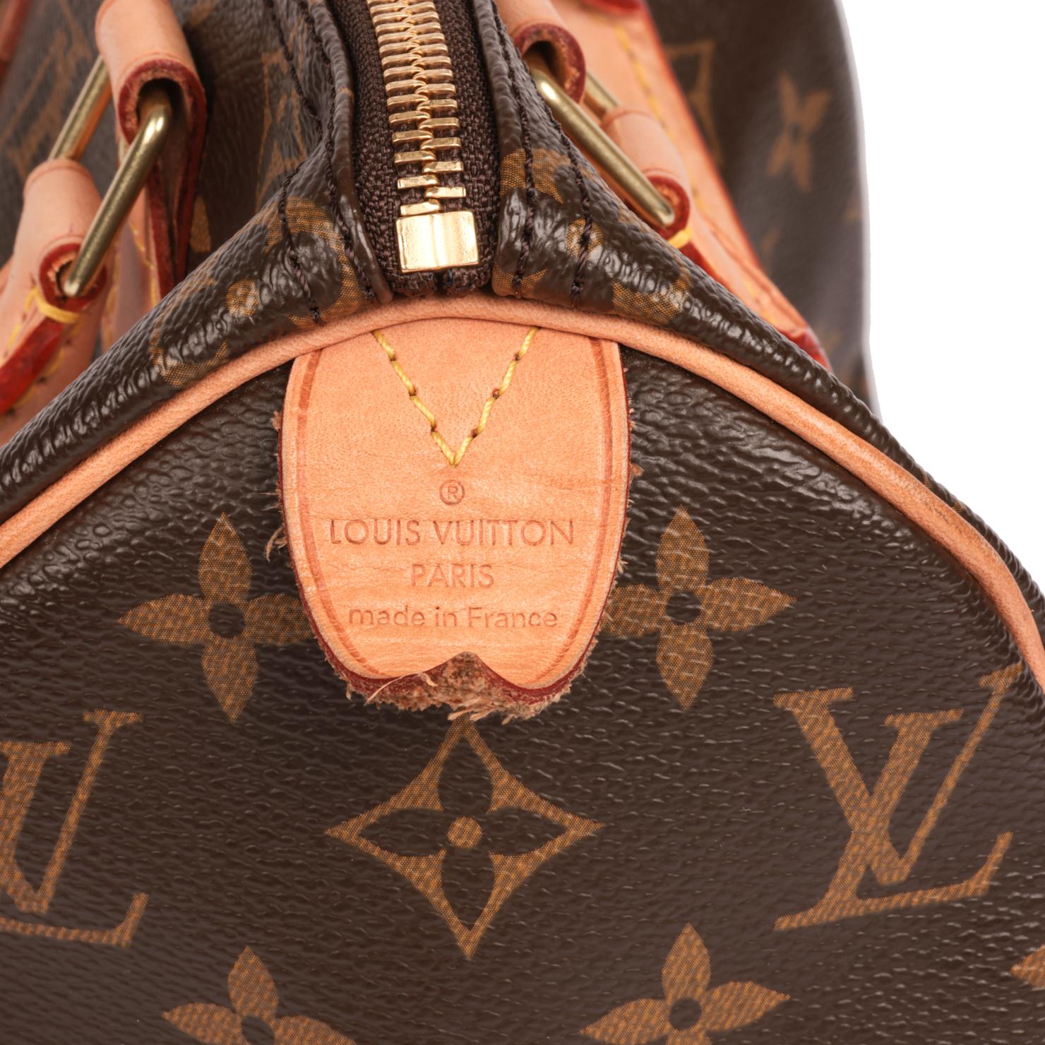 LOUIS VUITTON Brown Monogram Coated Canvas & Vacehtta Leather Speedy 25 3