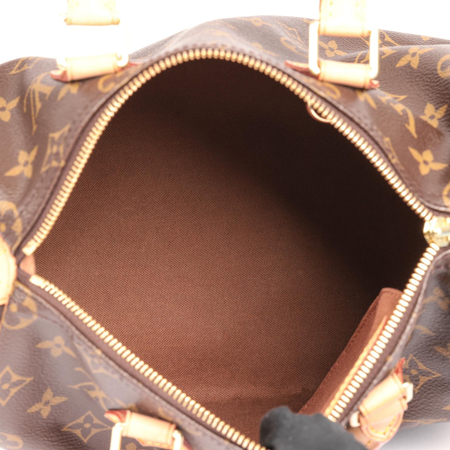 LOUIS VUITTON Brown Monogram Coated Canvas & Vacehtta Leather Speedy 25 4
