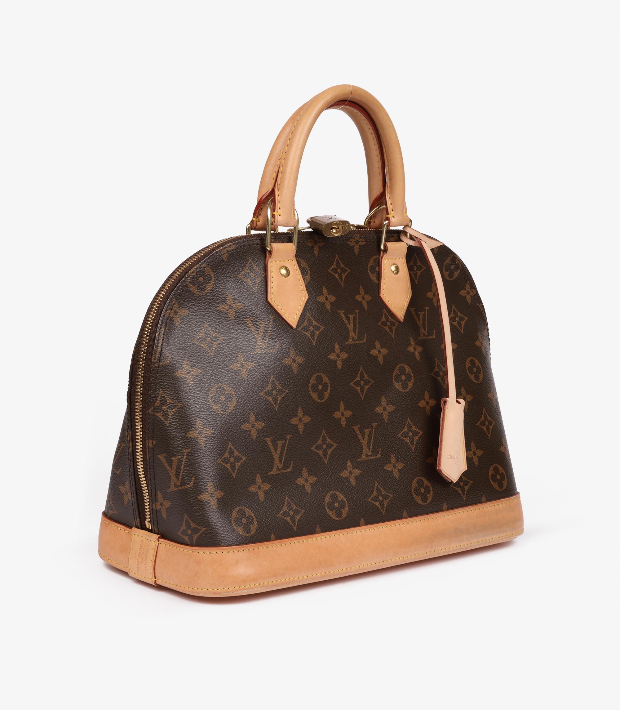 Louis Vuitton Brown Monogram Coated Canvas & Vachetta Leather Alma PM In Excellent Condition For Sale In Bishop's Stortford, Hertfordshire