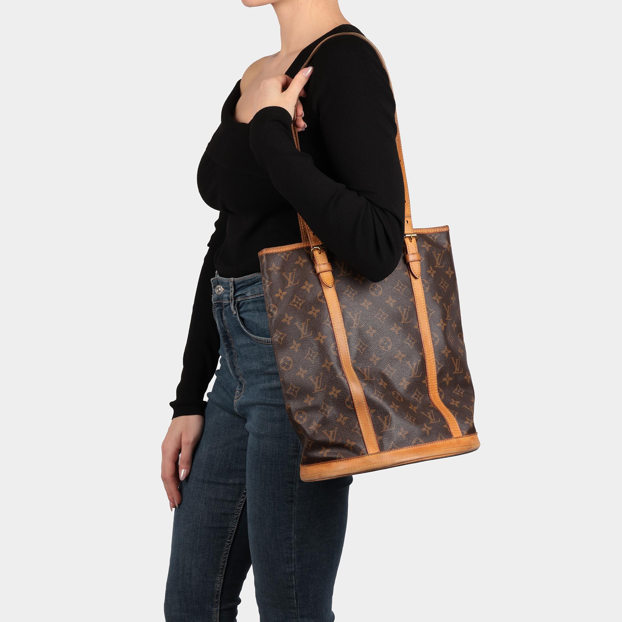 LOUIS VUITTON Brown Monogram Coated Canvas & Vachetta Leather Bucket Bag 6