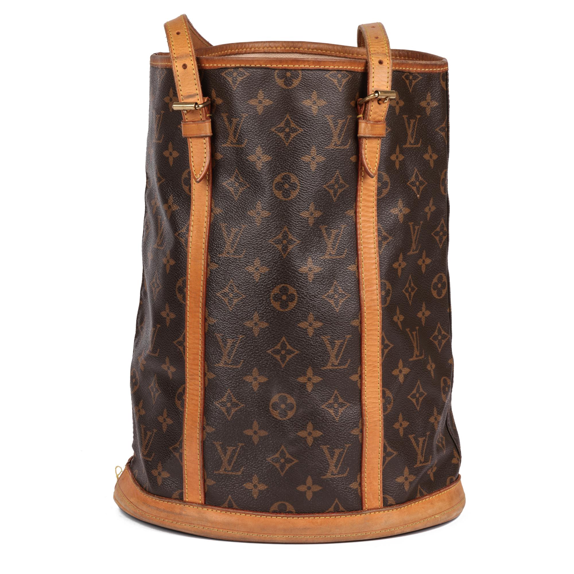 LOUIS VUITTON Braune Eimertasche aus beschichtetem Segeltuch und Vachetta-Leder mit Monogramm Damen im Angebot