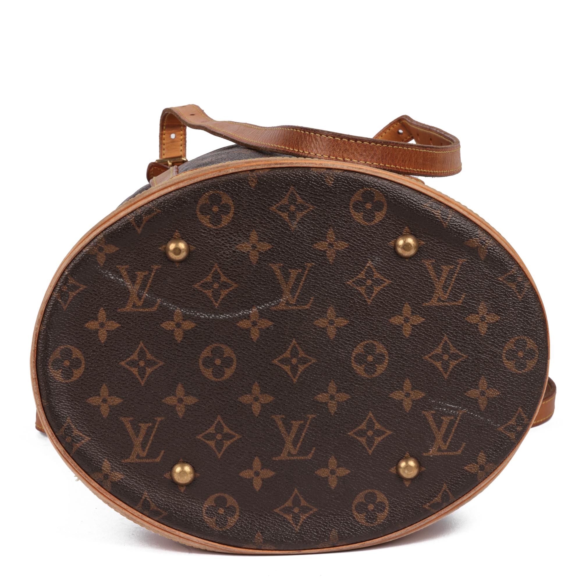 LOUIS VUITTON Braune Eimertasche aus beschichtetem Segeltuch und Vachetta-Leder mit Monogramm im Angebot 1