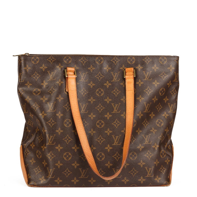 LOUIS VUITTON Brown Monogram Coated Canvas and Vachetta Leather Cabas Mezzo  For Sale at 1stDibs