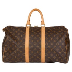 Used LOUIS VUITTON Brown Monogram Coated Canvas & Vachetta Leather Keepall 45
