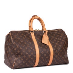 LOUIS VUITTON Brown Monogram Coated Canvas & Vachetta Leather Keepall Vintage 45