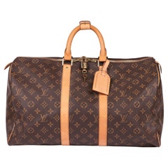 LOUIS VUITTON Brown Monogram Coated Canvas & Vachetta Leather Keepall Used 45