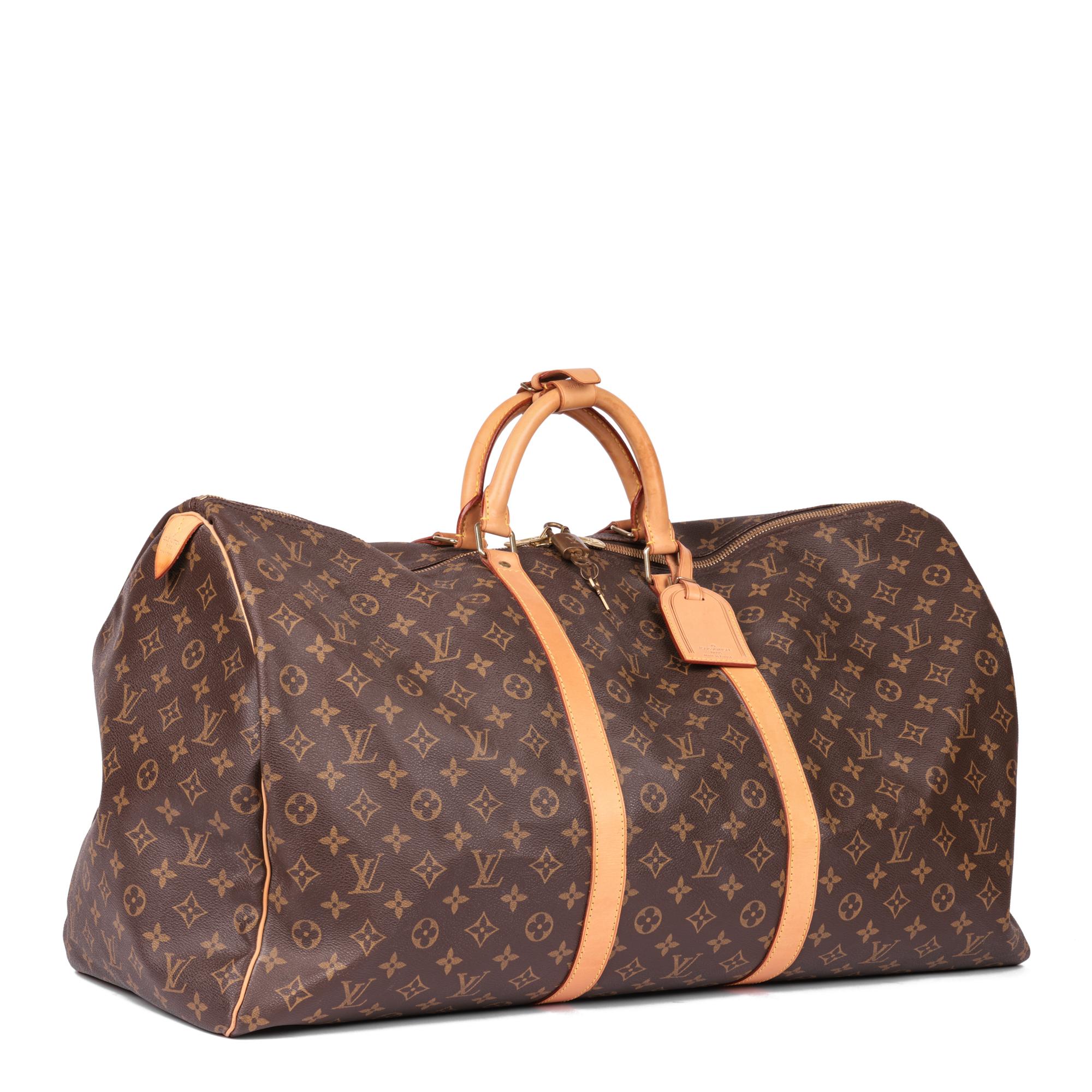 LOUIS VUITTON
Brown Monogram Coated Canvas & Vachetta Leather Keepall Vintage 60

Serial Number: FL0051
Age (Circa): 2001
Accompanied By: Padlock, Keys, Luggage Tag, Handle Keeper
Authenticity Details: Date Stamp (Made in France)
Gender:
