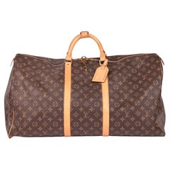 LOUIS VUITTON Brown Monogram Coated Canvas & Vachetta Leather Keepall Used 60