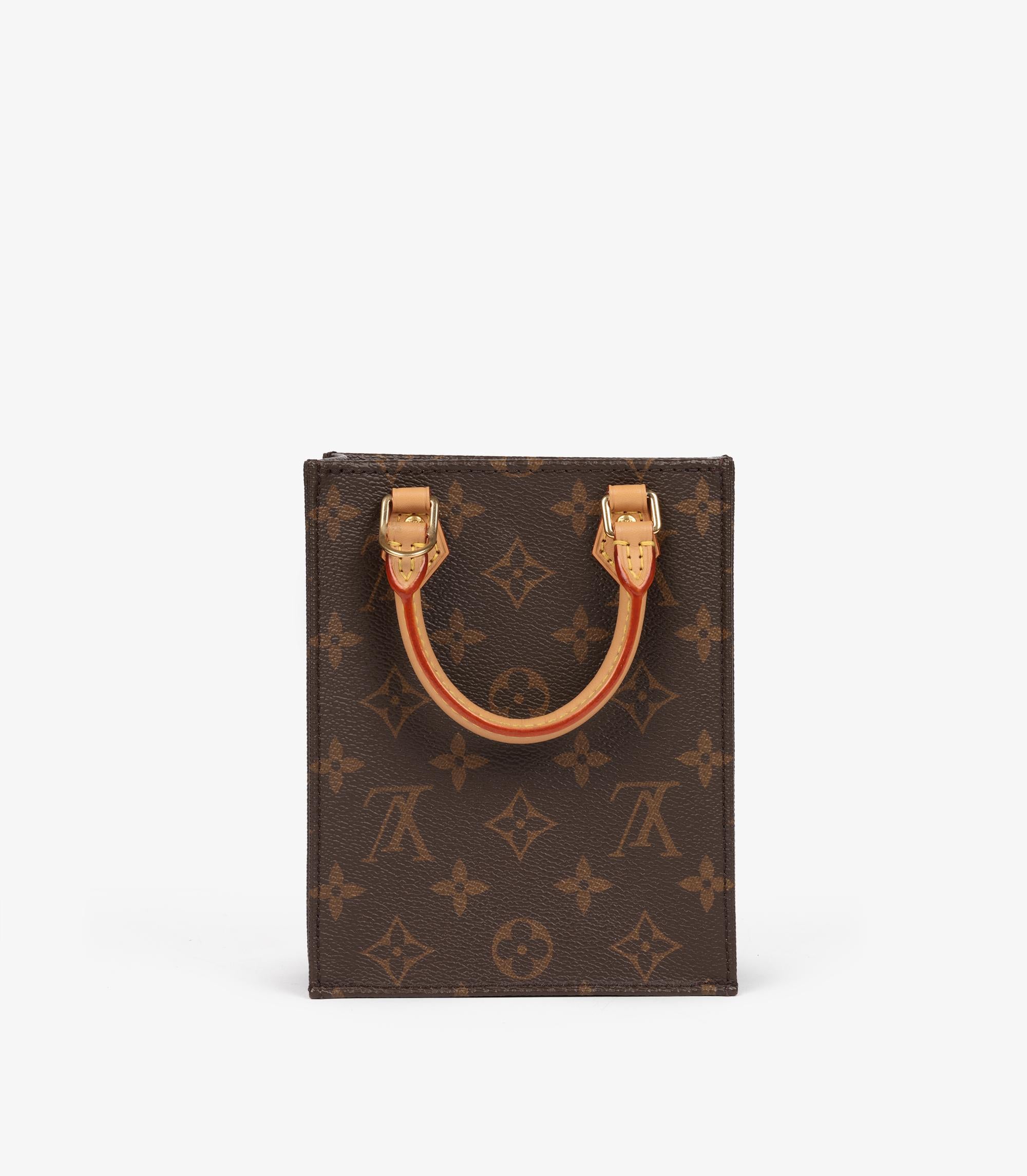Louis Vuitton Brown Monogram Coated Canvas & Vachetta Leather Mini Sac Plat Unisexe en vente