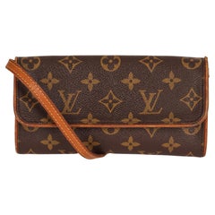 LOUIS VUITTON Brown Monogram Coated Canvas & Vachetta Leather Pochette Twin