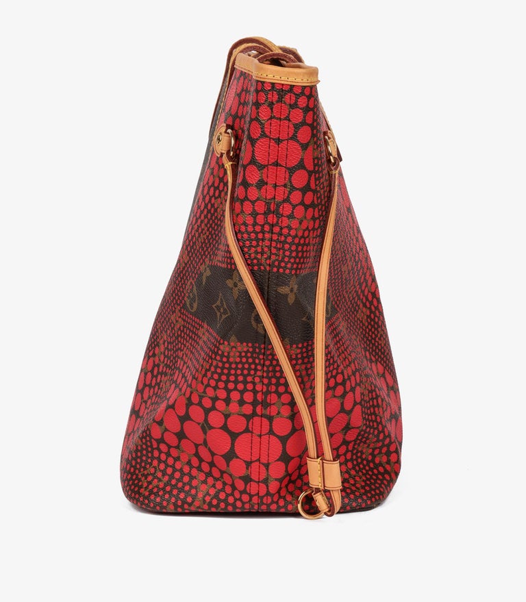 Red Monogram Dots Infinity Neverfull MM Tote in Vachetta Leather