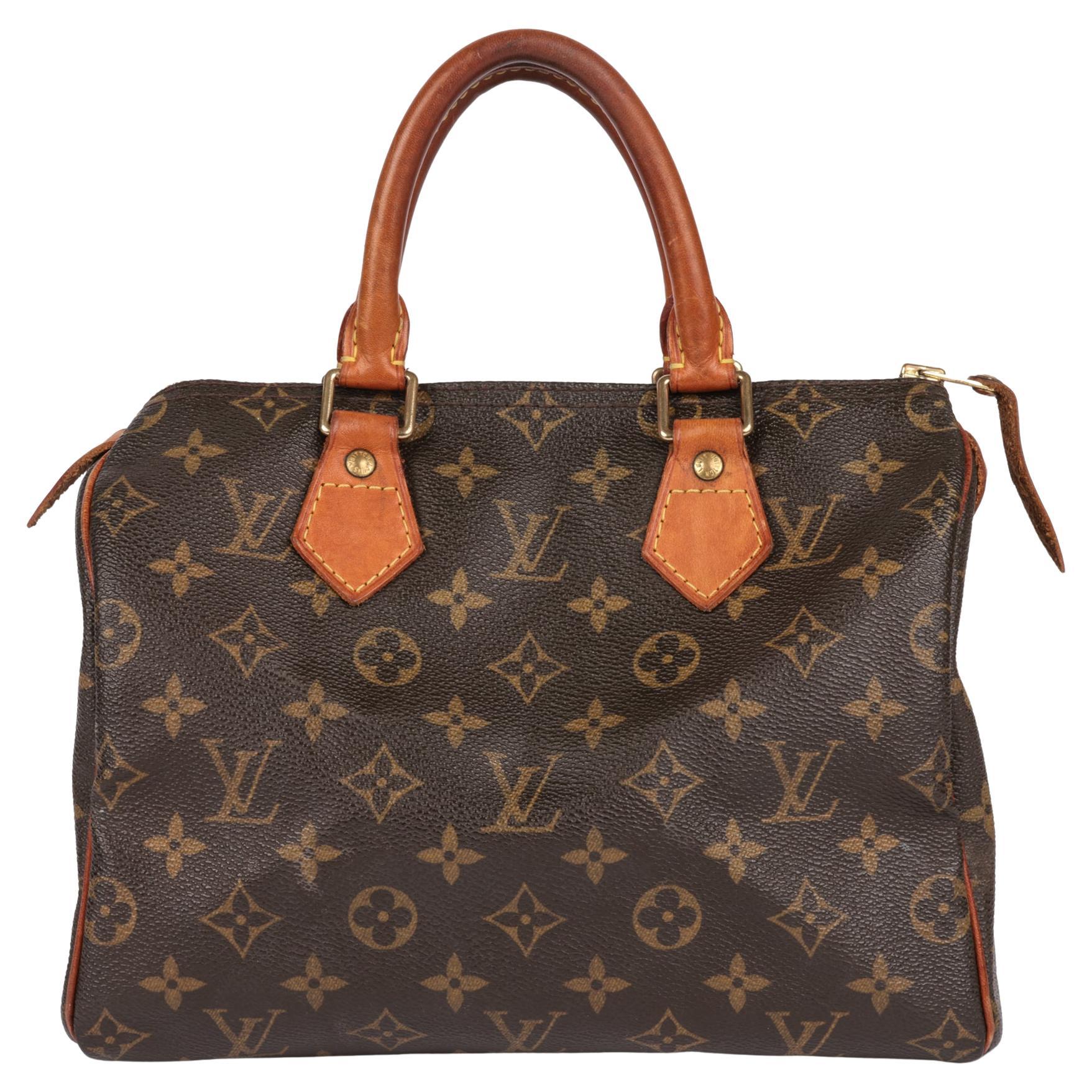 LOUIS VUITTON Brown Monogram Coated Canvas 
Vachetta Leather Speedy 25cm