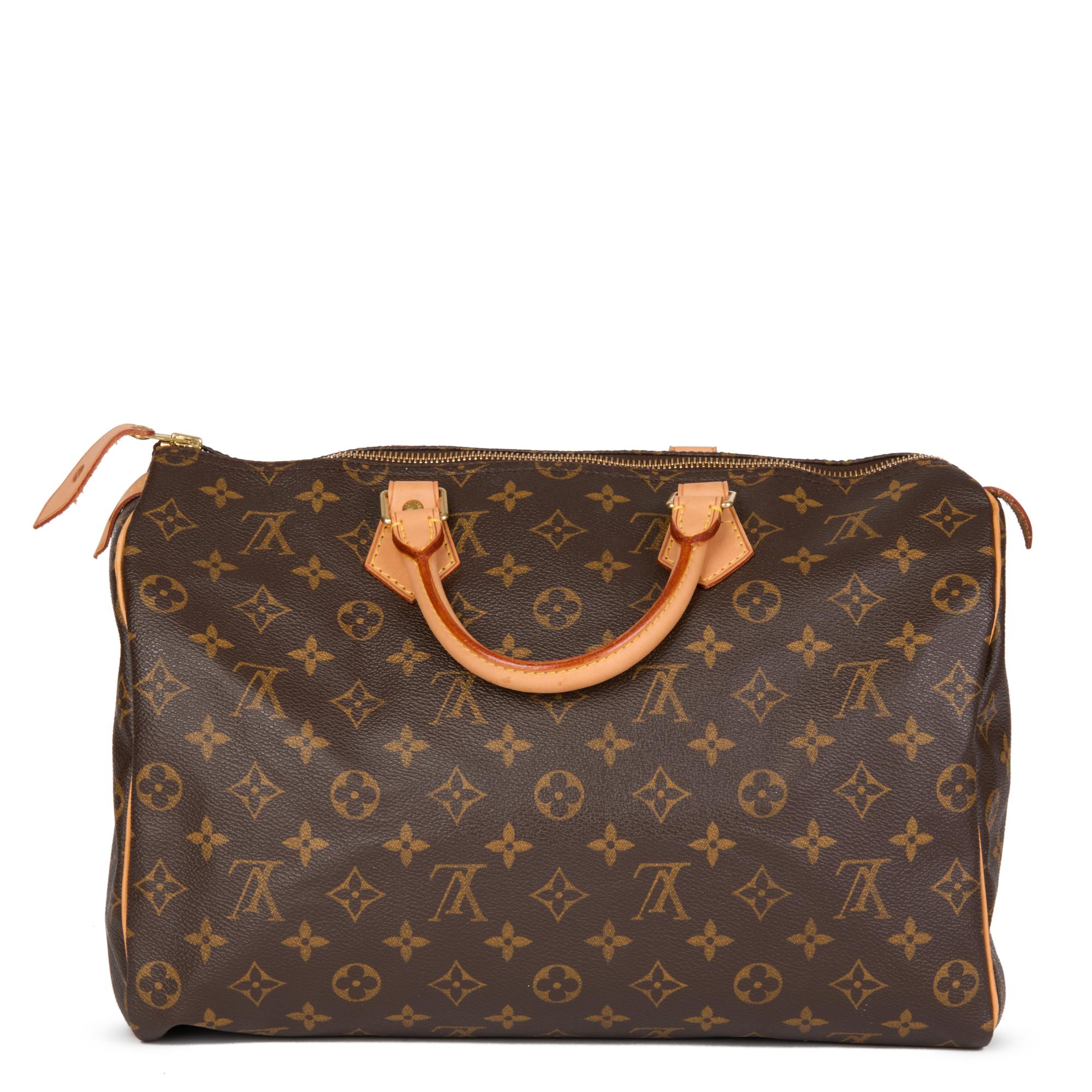 Women's LOUIS VUITTON Brown Monogram Coated Canvas & Vachetta Leather Speedy 35