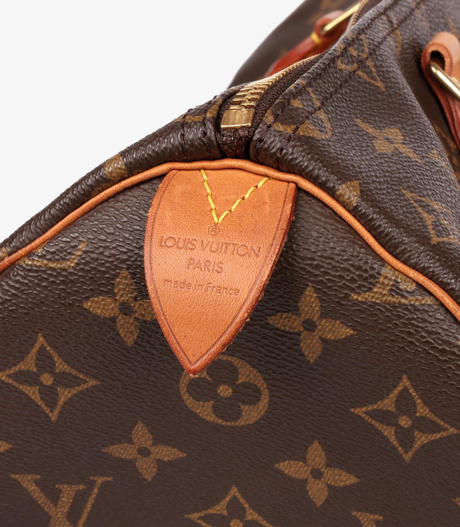 Louis Vuitton Brown Monogram Coated Canvas & Vachetta Leather Speedy 35 For Sale 4