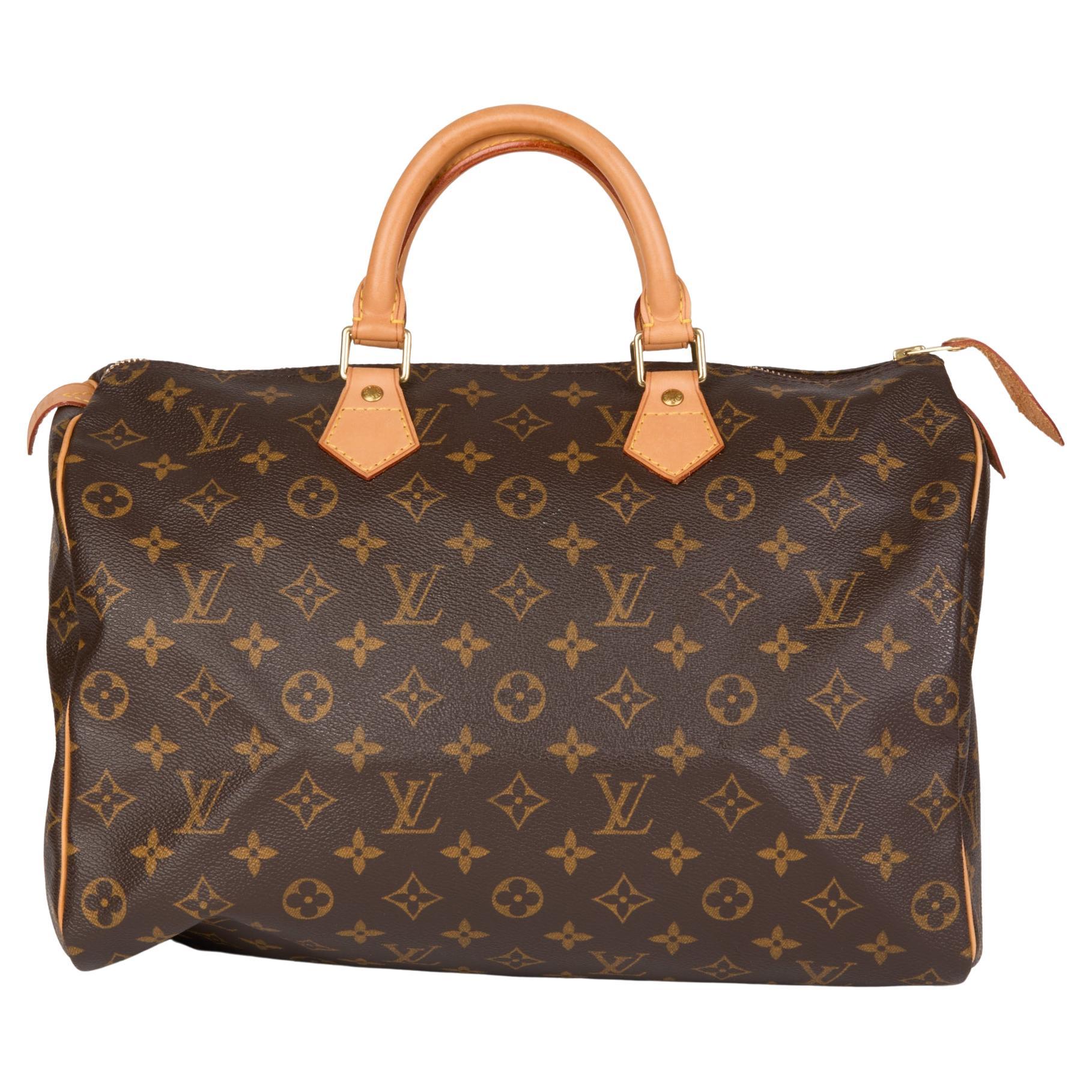 LOUIS VUITTON Brown Monogram Coated Canvas & Vachetta Leather Speedy 35