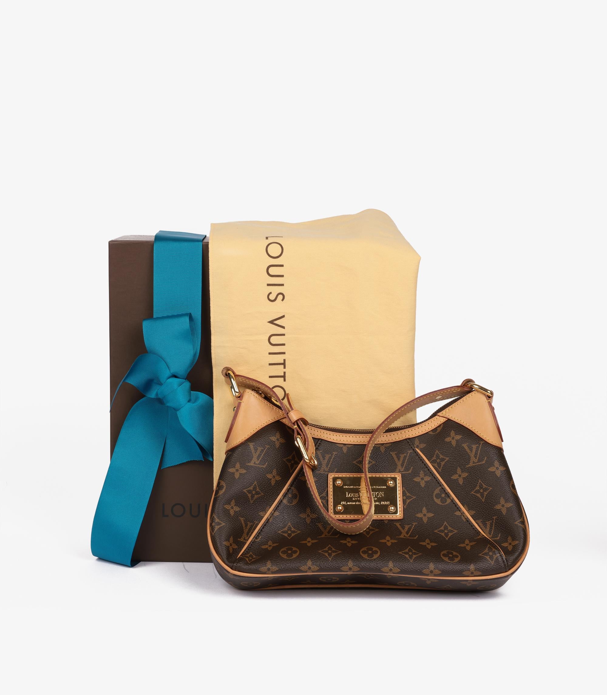 Louis Vuitton Brown Monogram Coated Canvas & Vachetta Leder Thames PM im Angebot 6