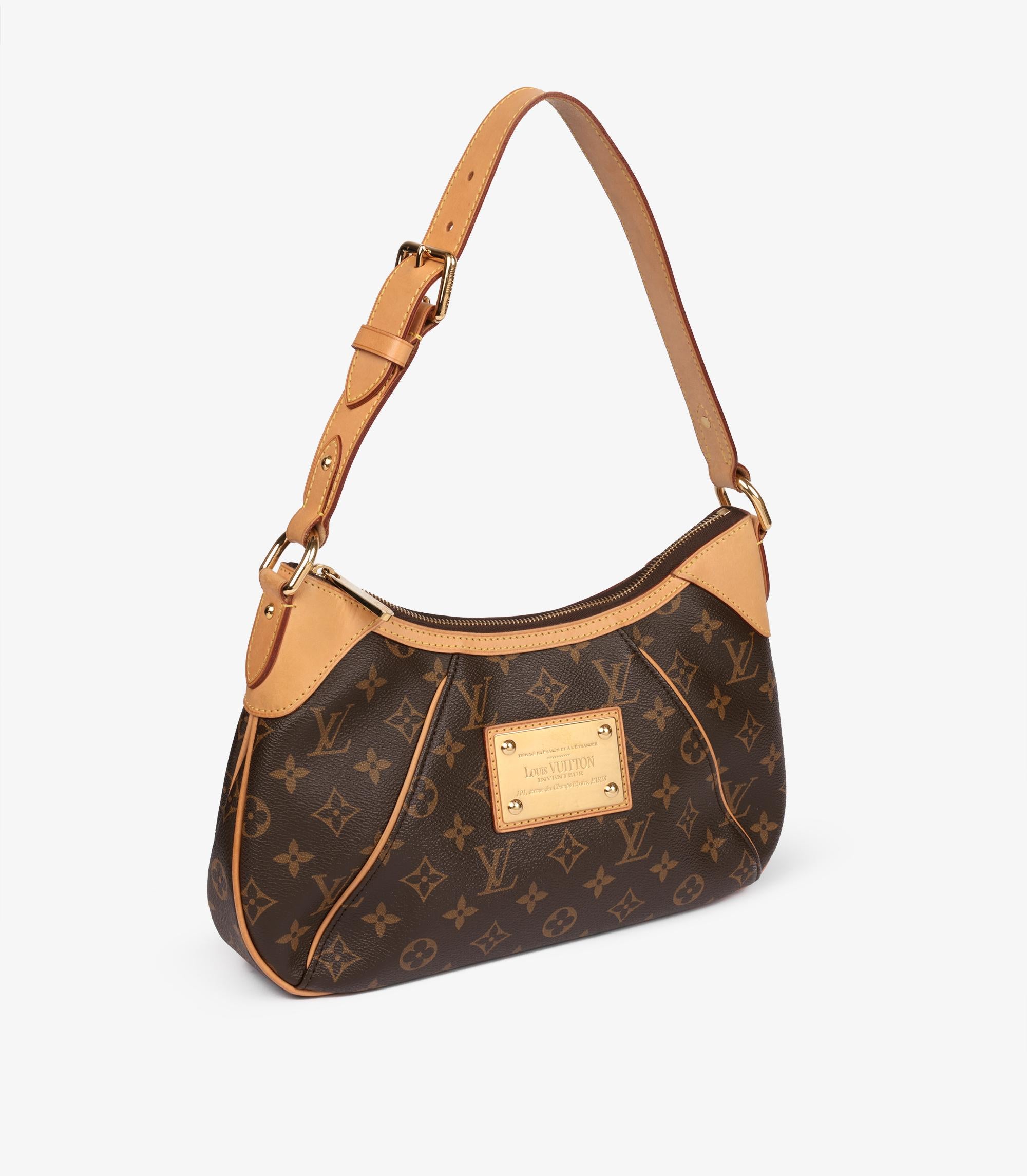 Louis Vuitton Brown Monogram Coated Canvas & Vachetta Leder Thames PM (Schwarz) im Angebot