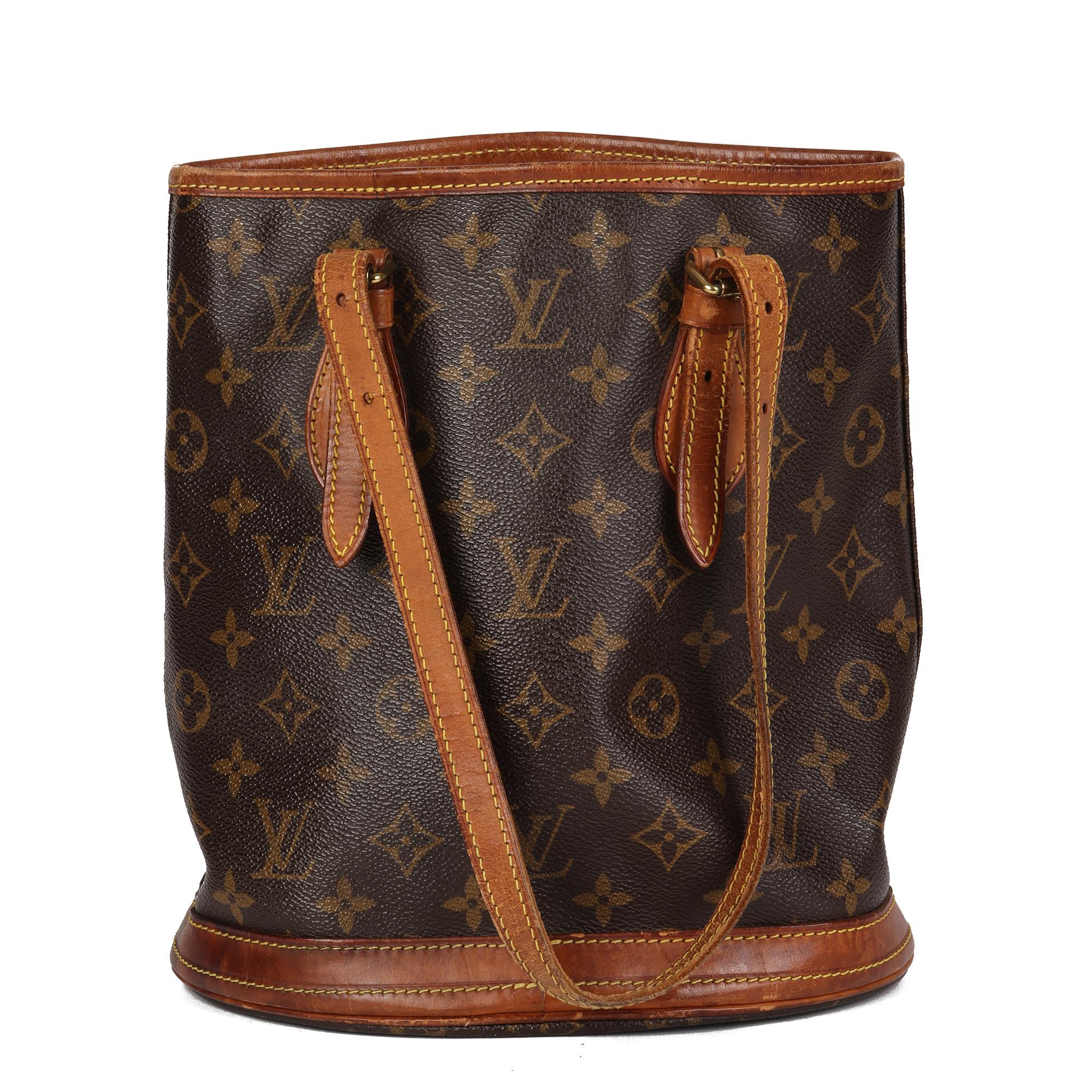 LOUIS VUITTON Brown Monogram Coated Canvas & Vachetta Leather Vintage Bucket Bag 1