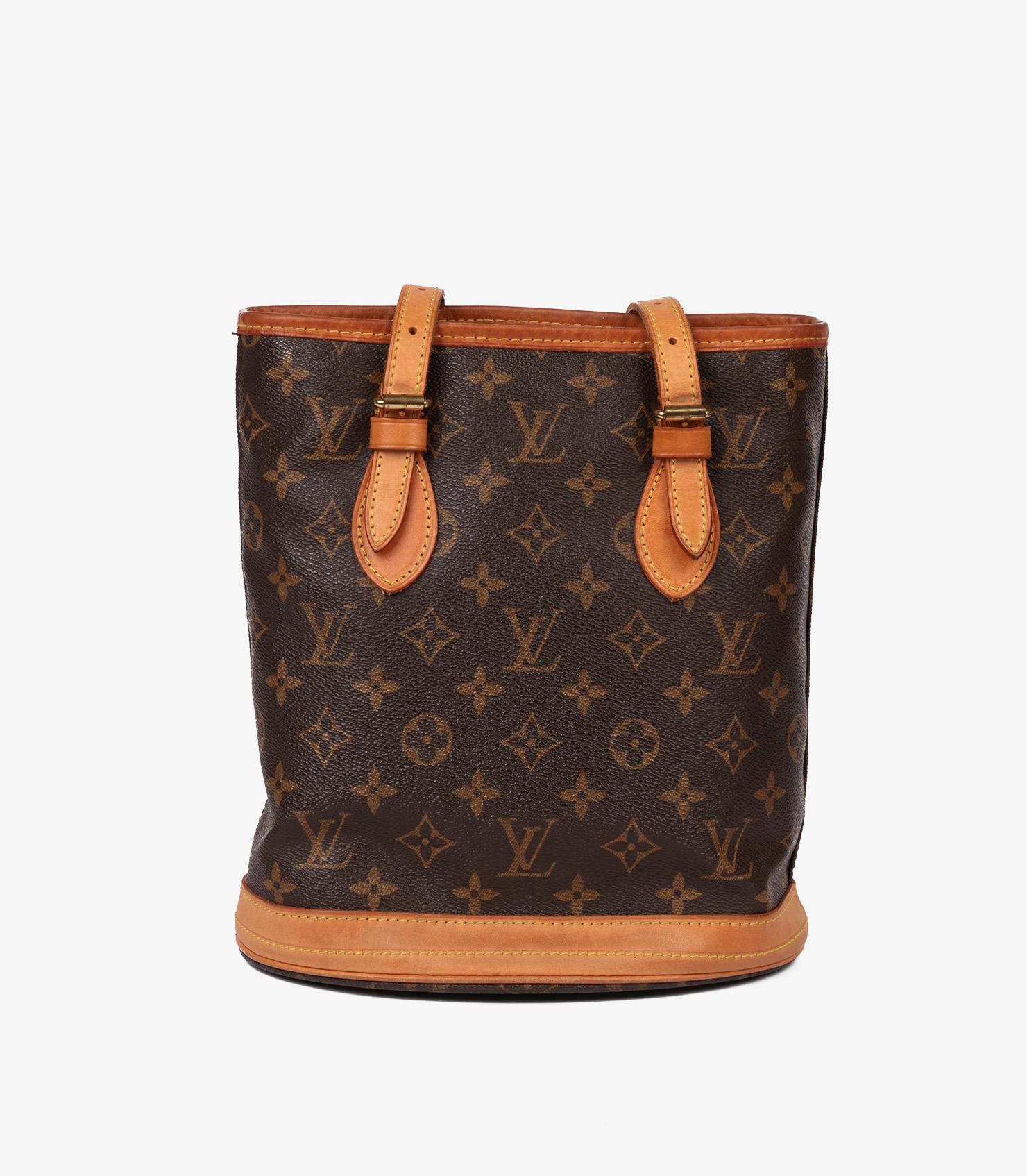 Women's or Men's Louis Vuitton Brown Monogram Coated Canvas & Vachetta Leather Vintage Bucket Bag