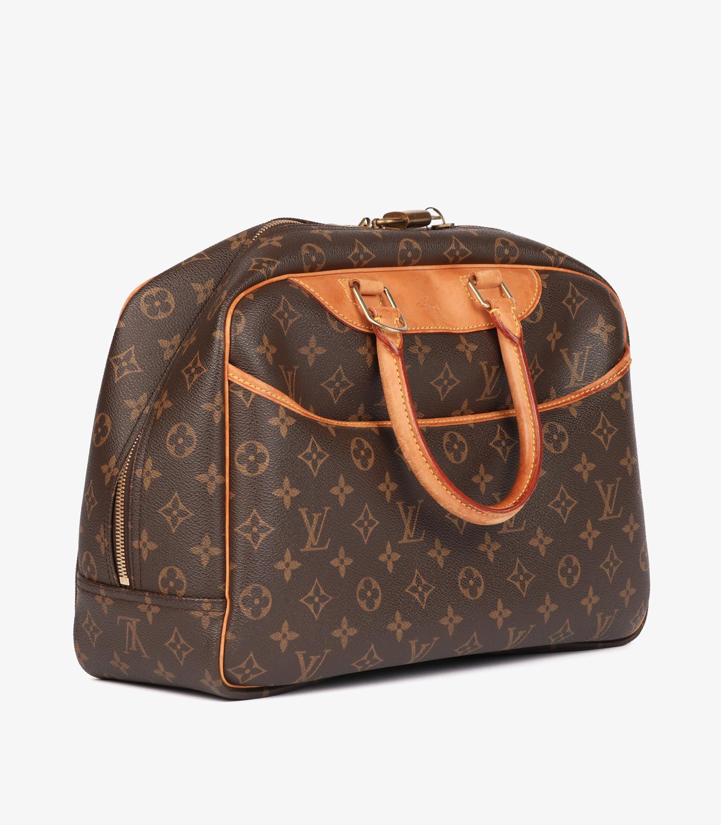Noir Louis Vuitton Brown Monogram Coated Canvas & Vachetta Leather Vintage Deauville en vente