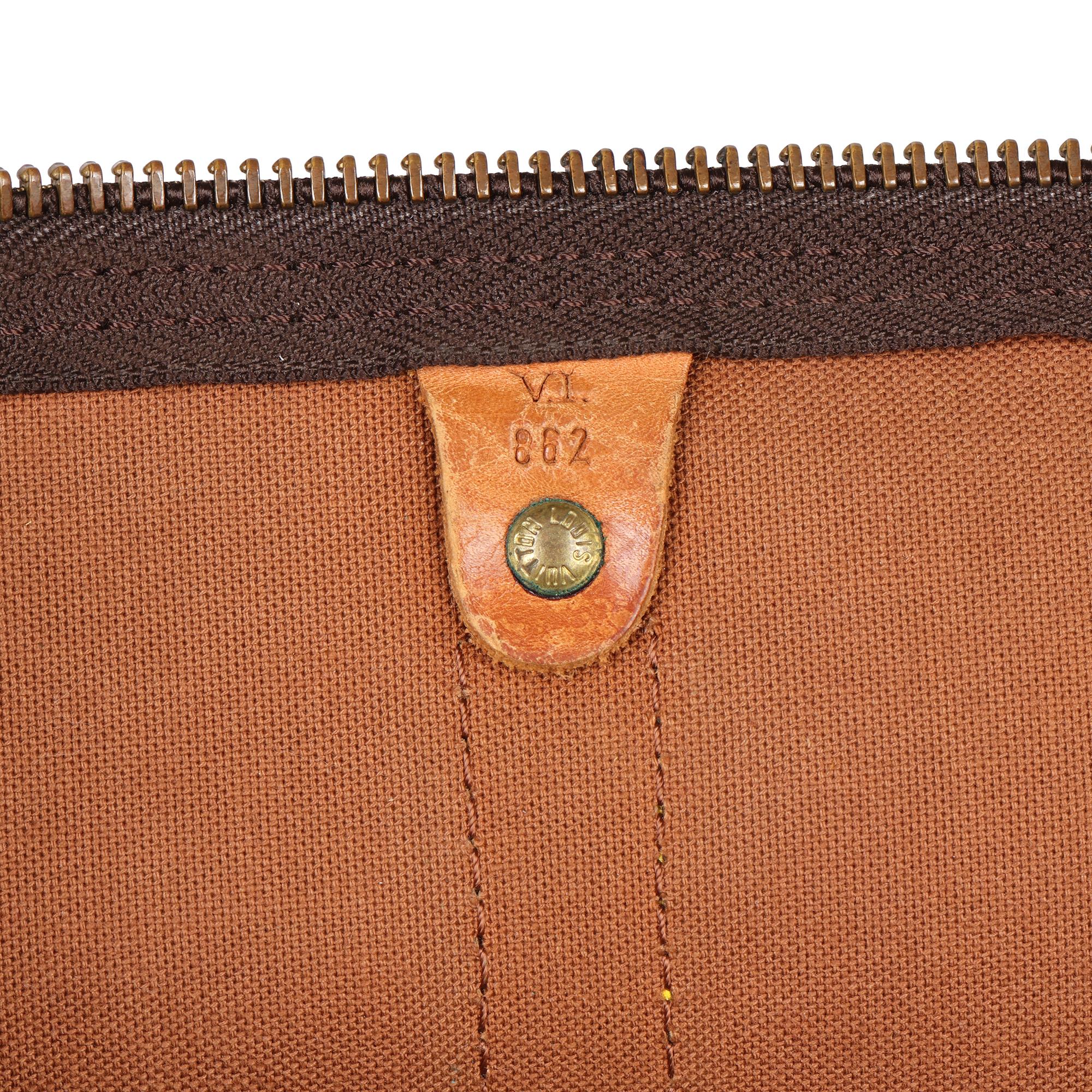 LOUIS VUITTON Brown Monogram Coated Canvas & Vachetta Leather Vintage Keepall 45 3