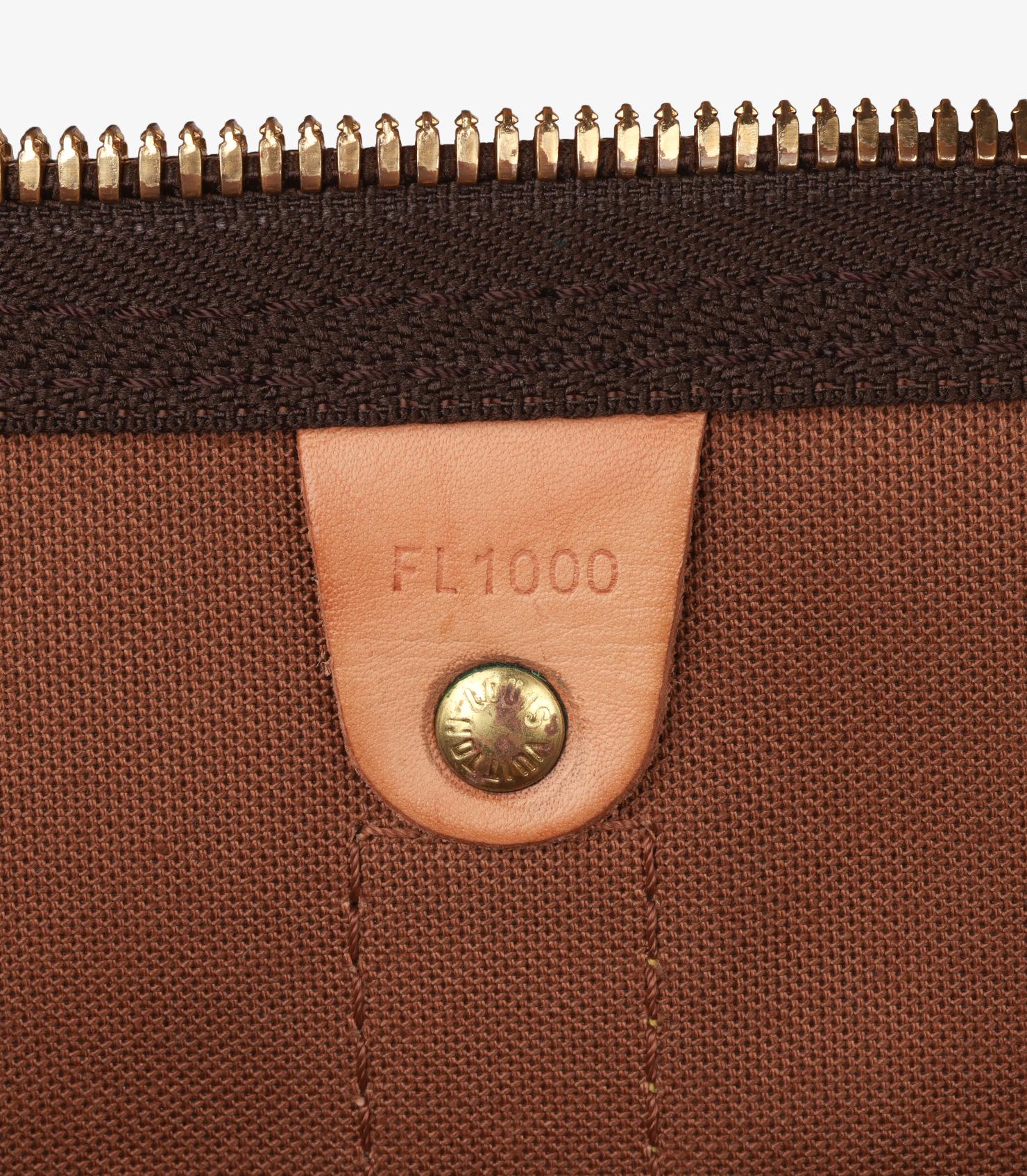 Louis Vuitton Monograma Marrón Lona Recubierta y Piel Vachetta Keepall Vintage 45 en venta 5