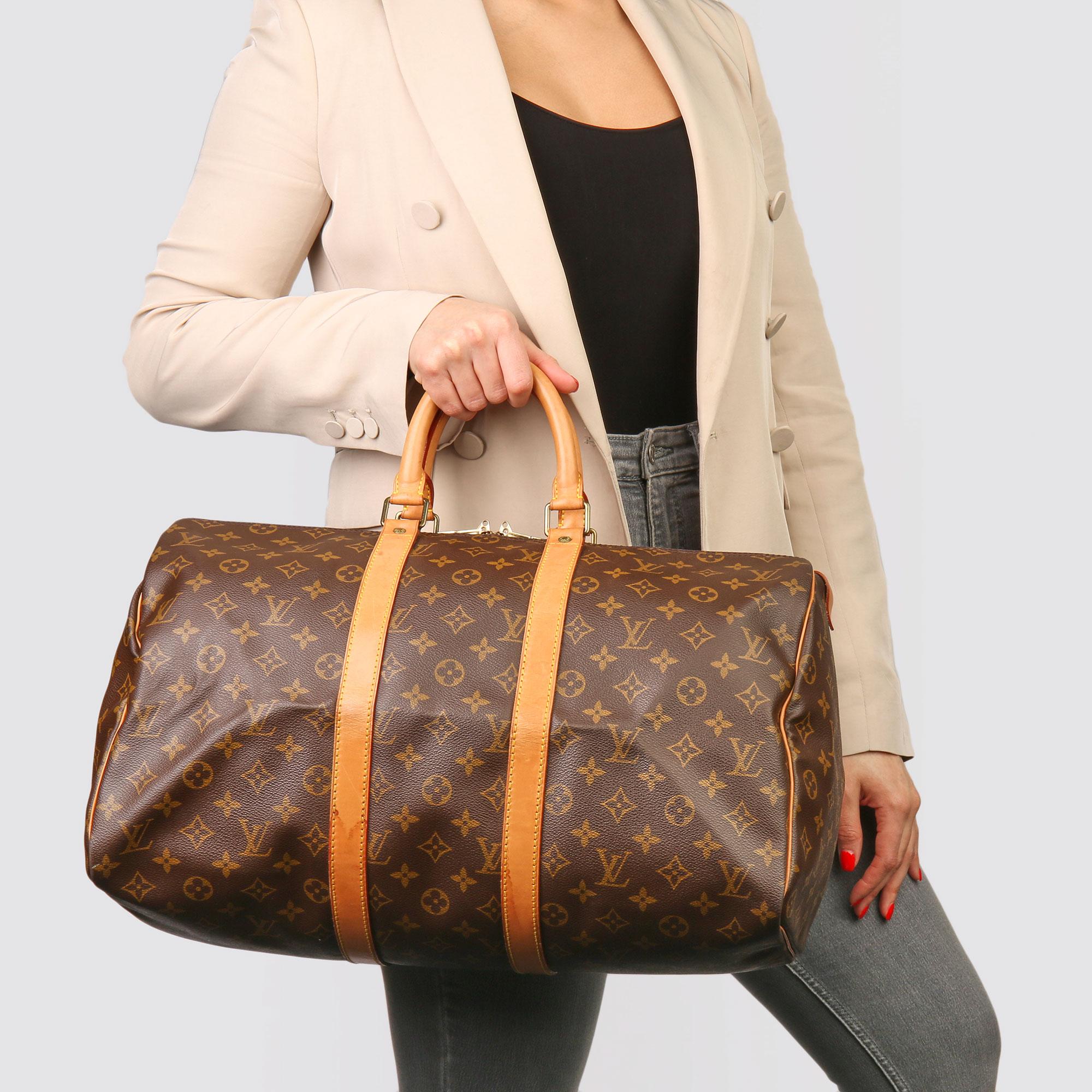 Louis Vuitton Brown Monogram Coated Canvas & Vachetta Leather Vintage Keepall 45 7