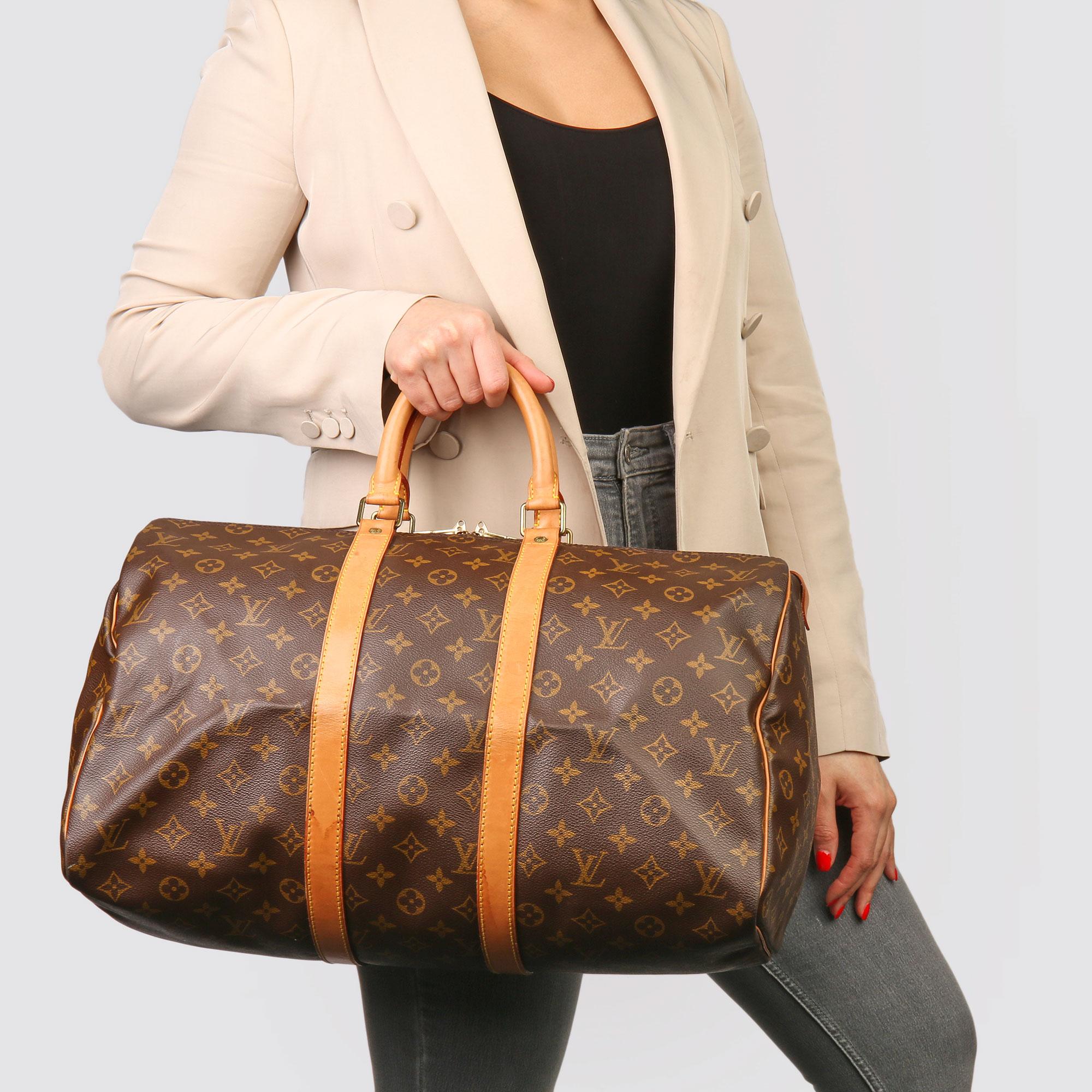 Louis Vuitton Brown Monogram Coated Canvas & Vachetta Leather Vintage Keepall 45 7