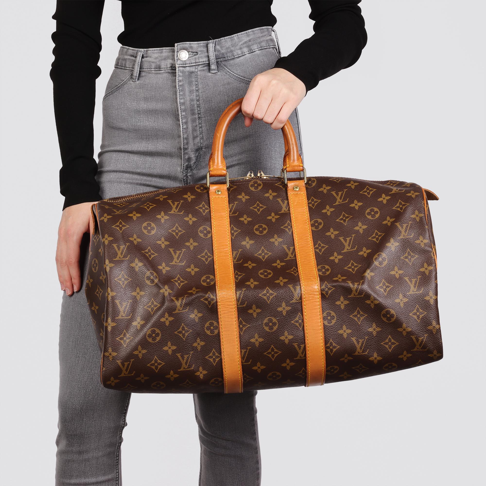 LOUIS VUITTON Brown Monogram Coated Canvas & Vachetta Leather Vintage Keepall 45 5